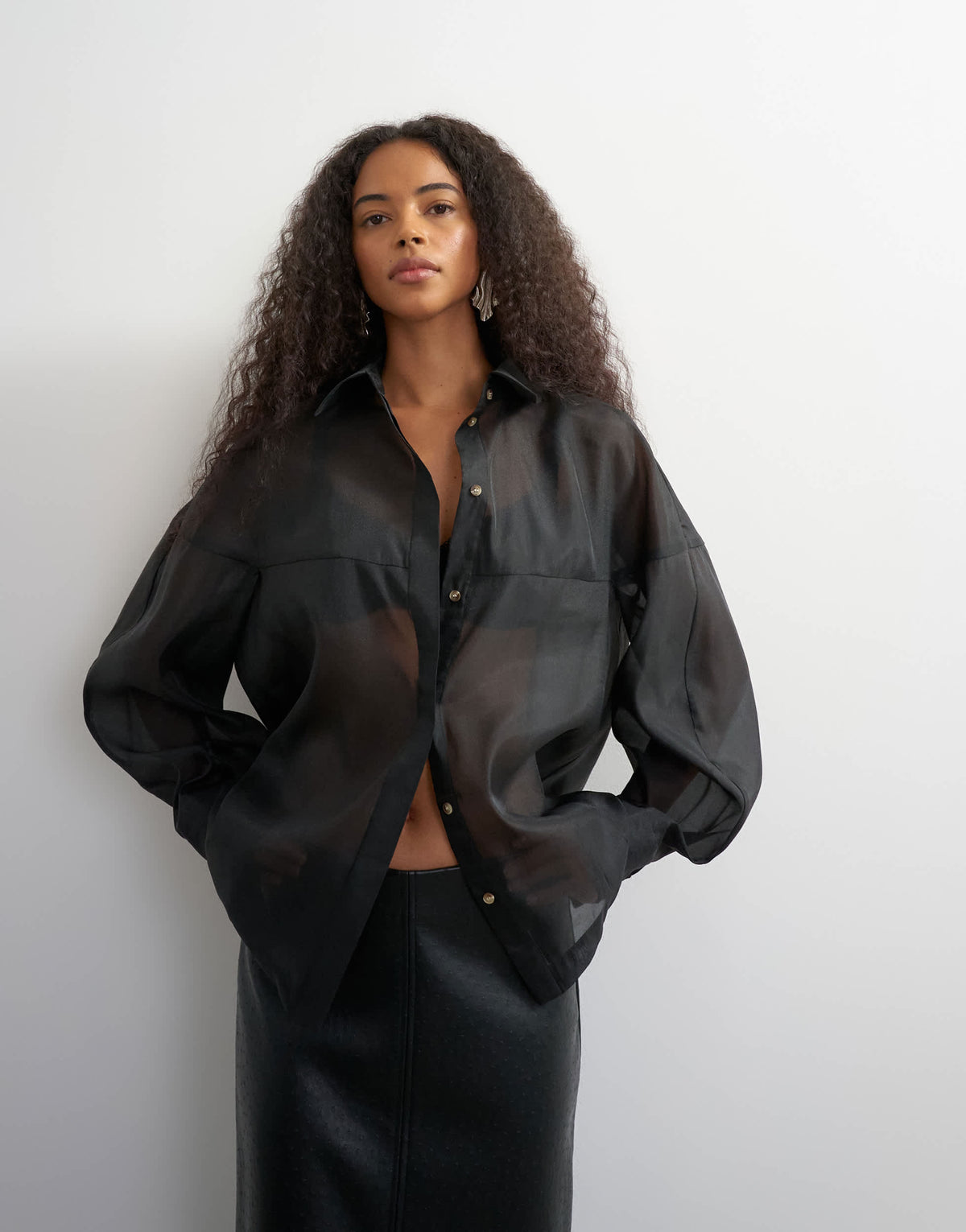 Topshop organza shirt in black