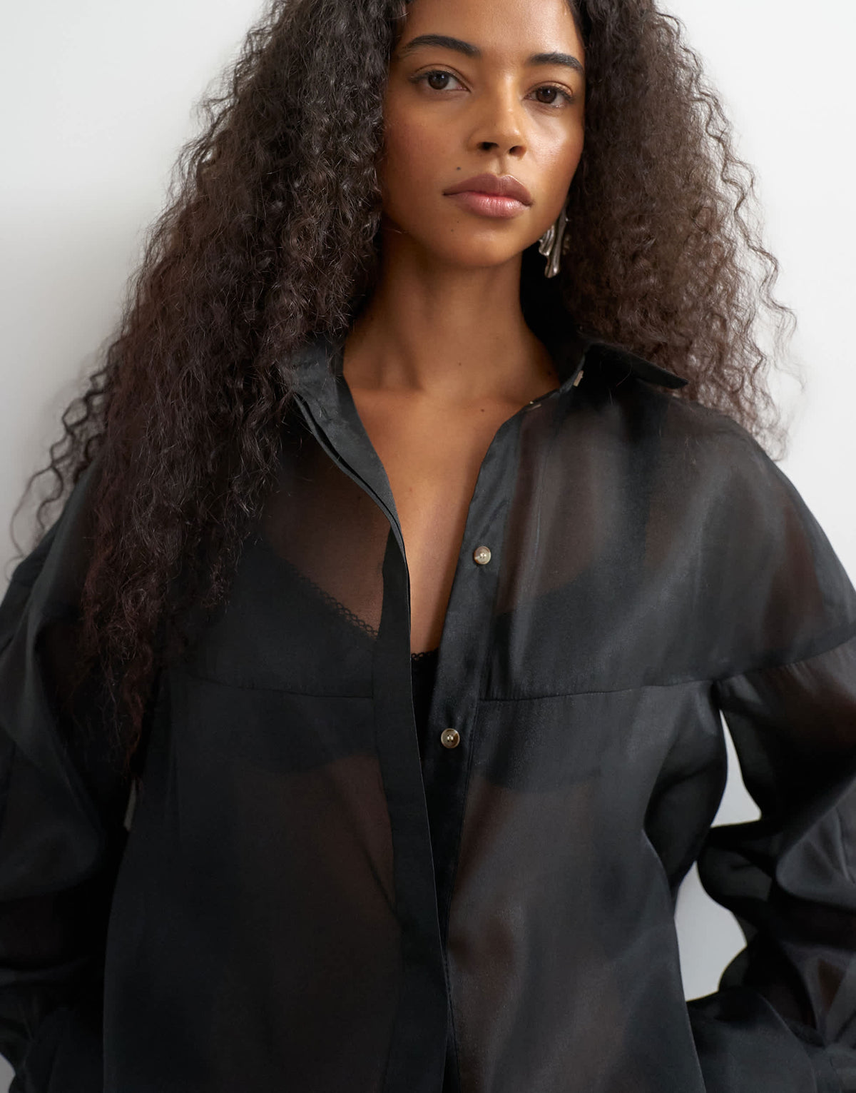 Topshop organza shirt in black