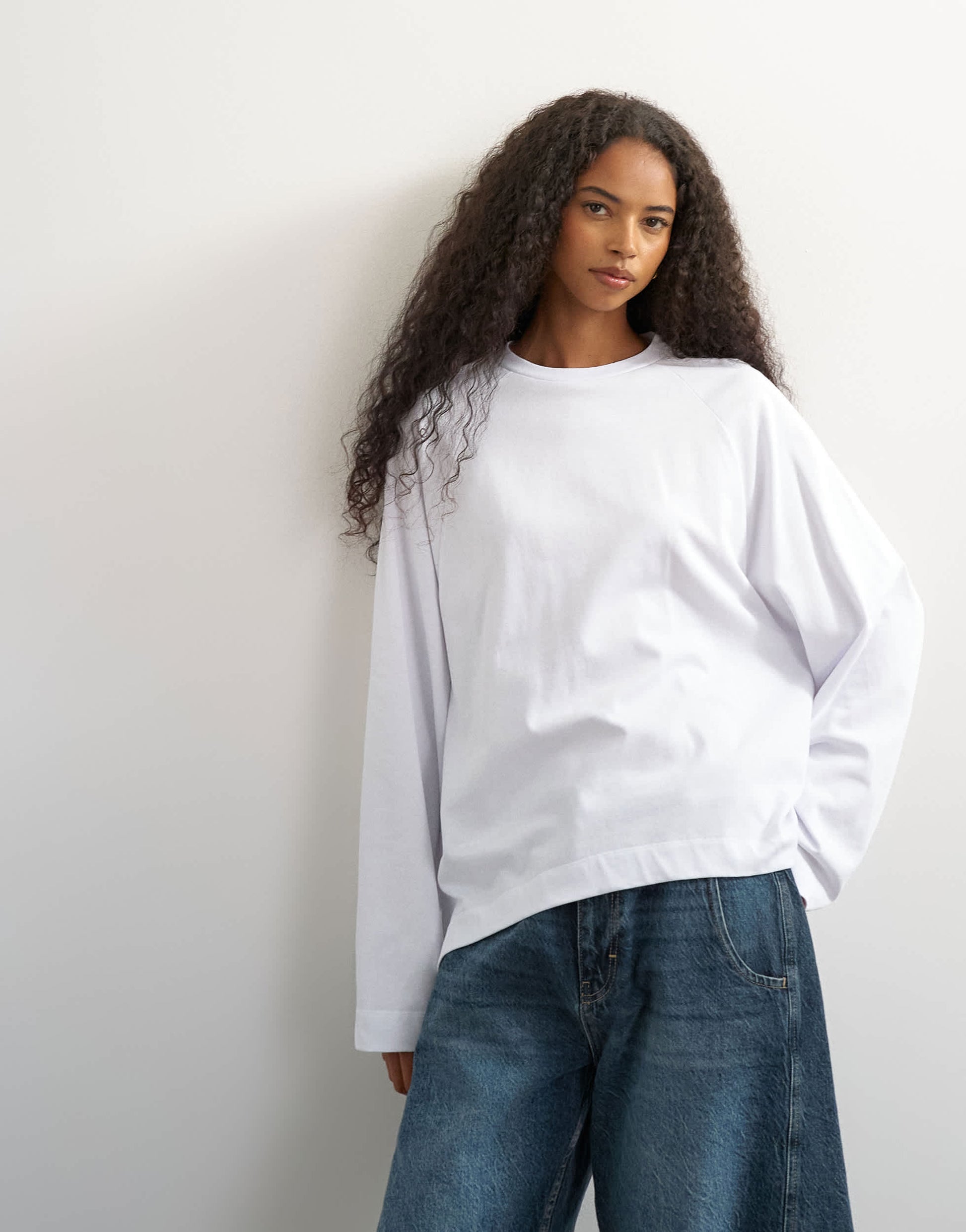 Topshop asymmetric hem raglan sleeve skater t-shirt in white