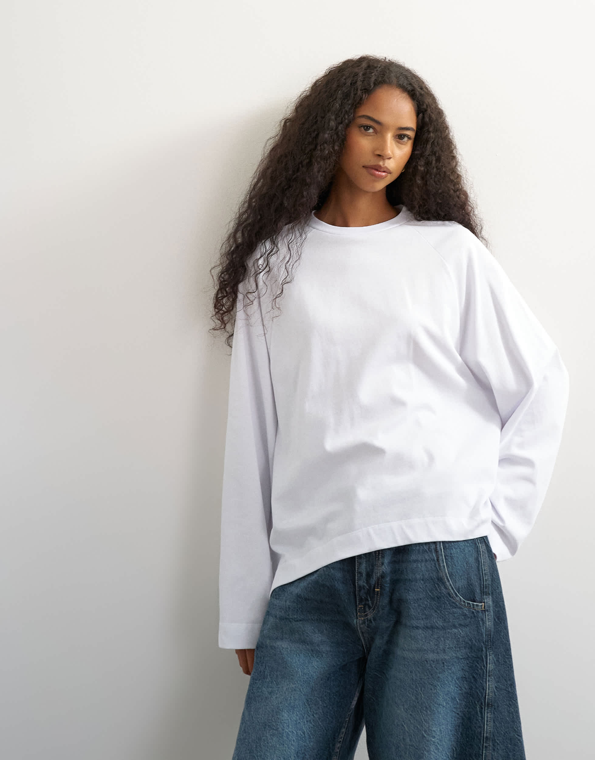 Topshop asymmetric hem raglan sleeve skater t-shirt in white