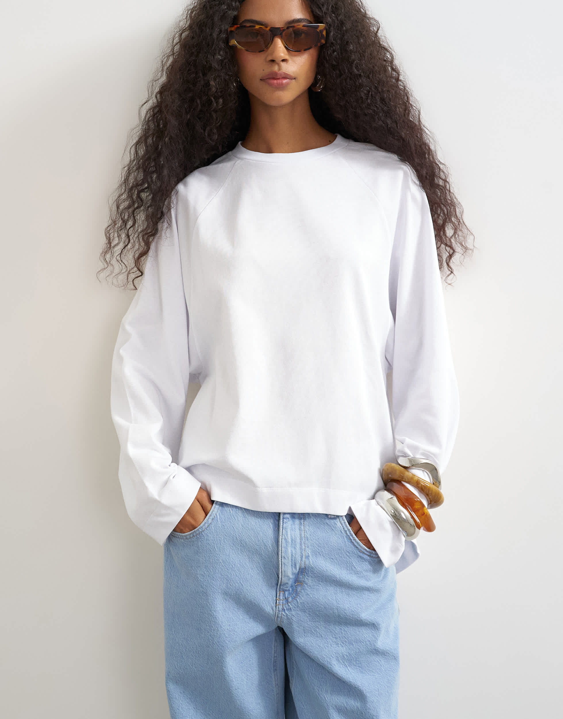 Topshop curve hem raglan sleeve skater t-shirt in white