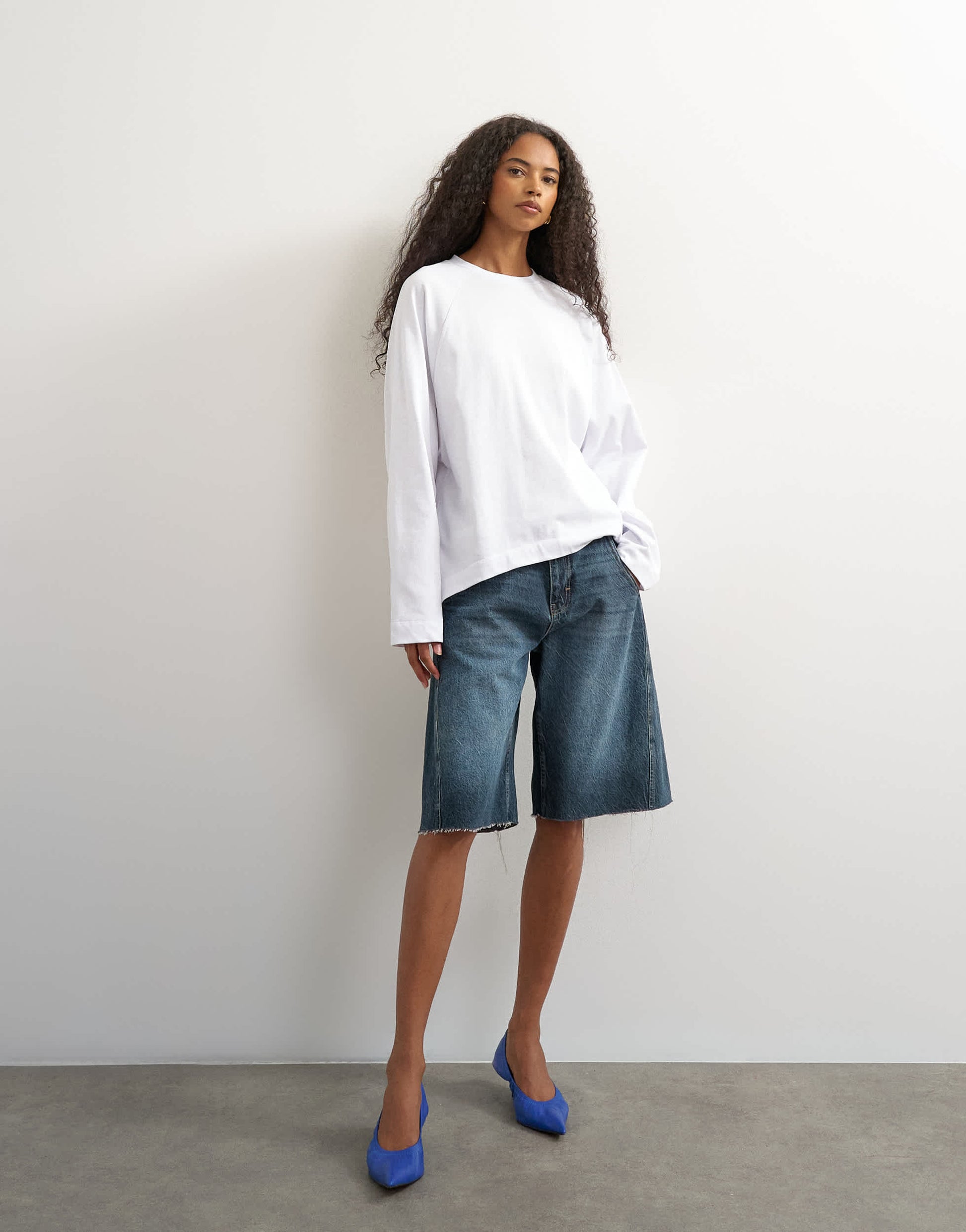 Topshop asymmetric hem raglan sleeve skater t-shirt in white