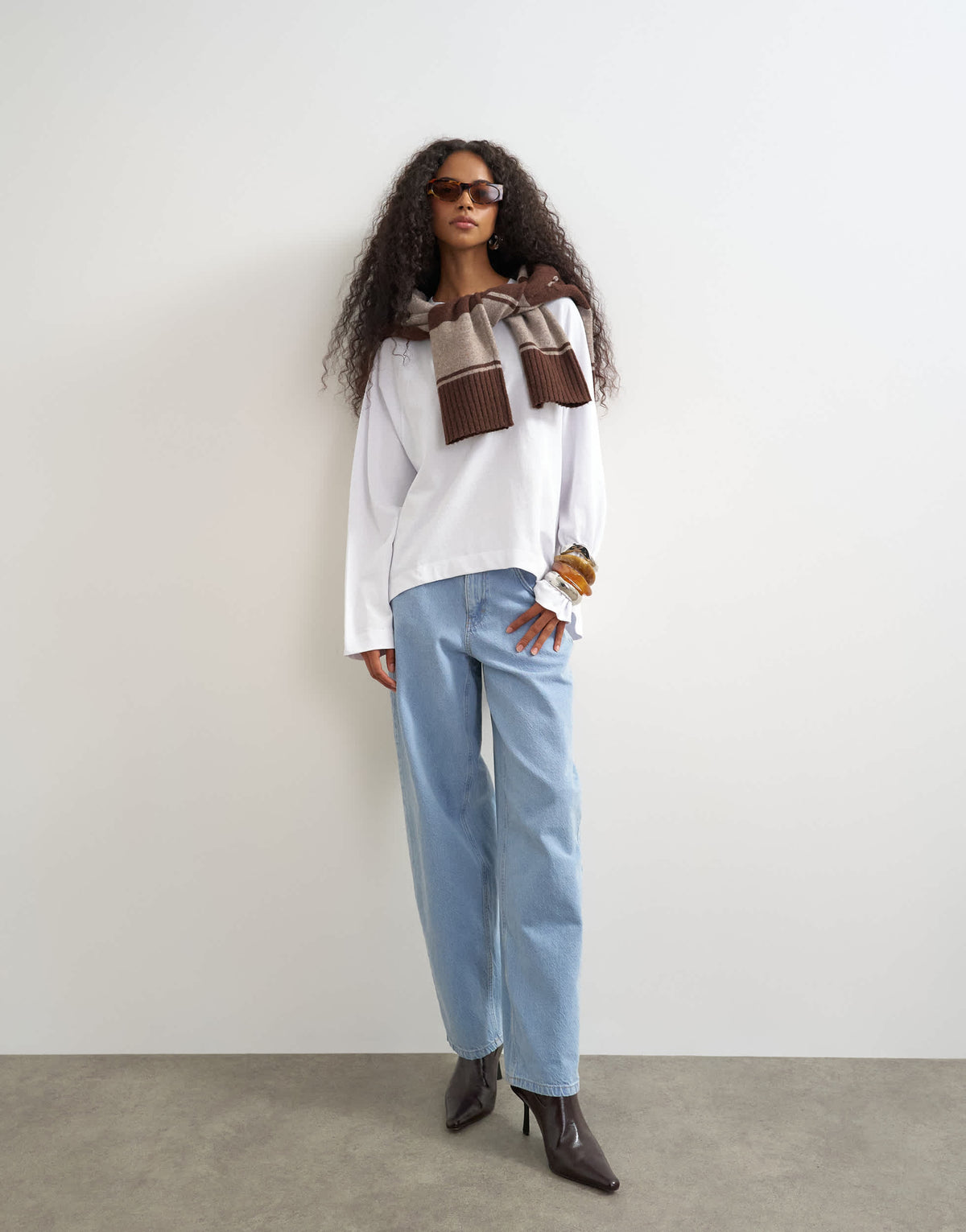 Topshop curve hem raglan sleeve skater t-shirt in white