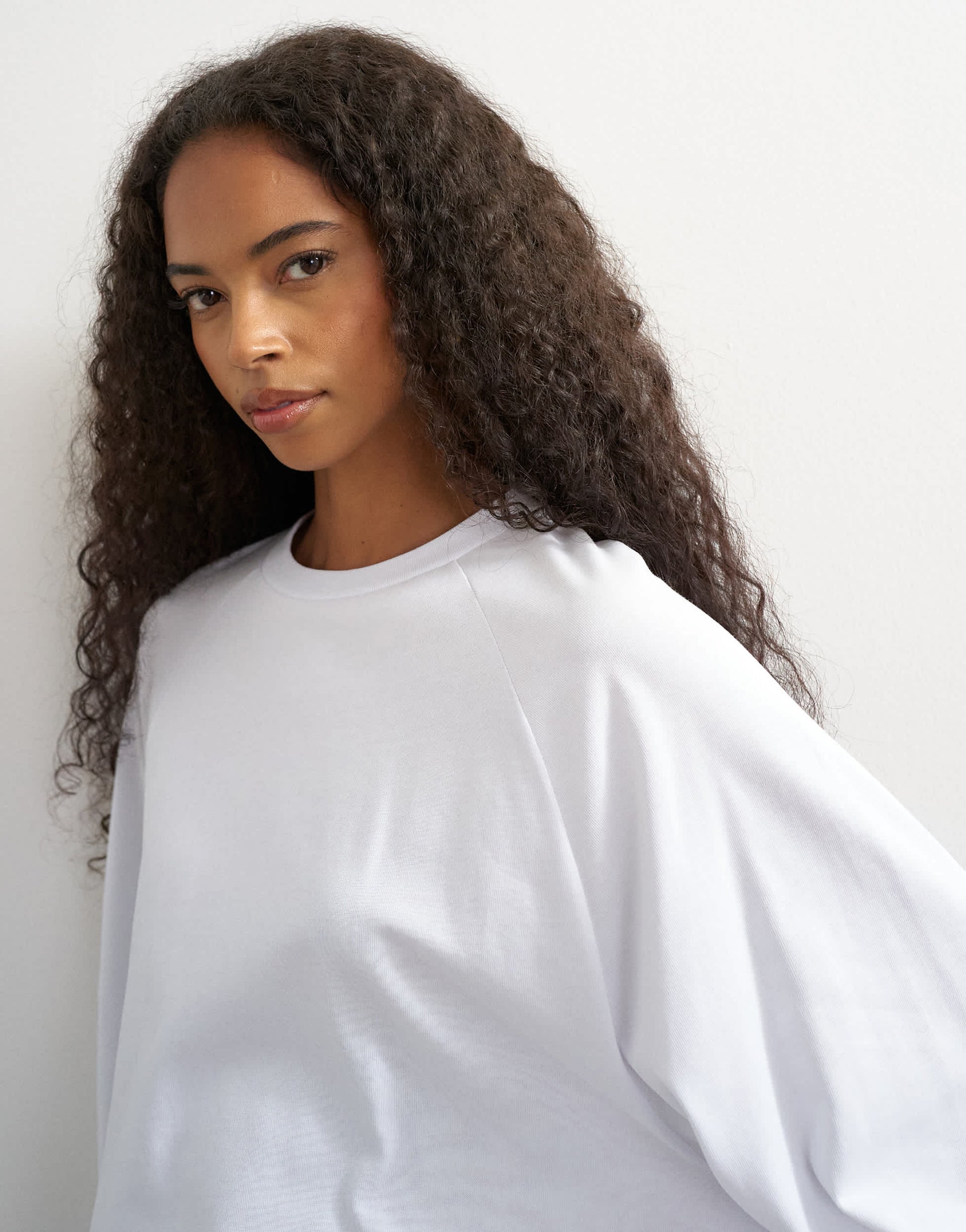 Topshop asymmetric hem raglan sleeve skater t-shirt in white
