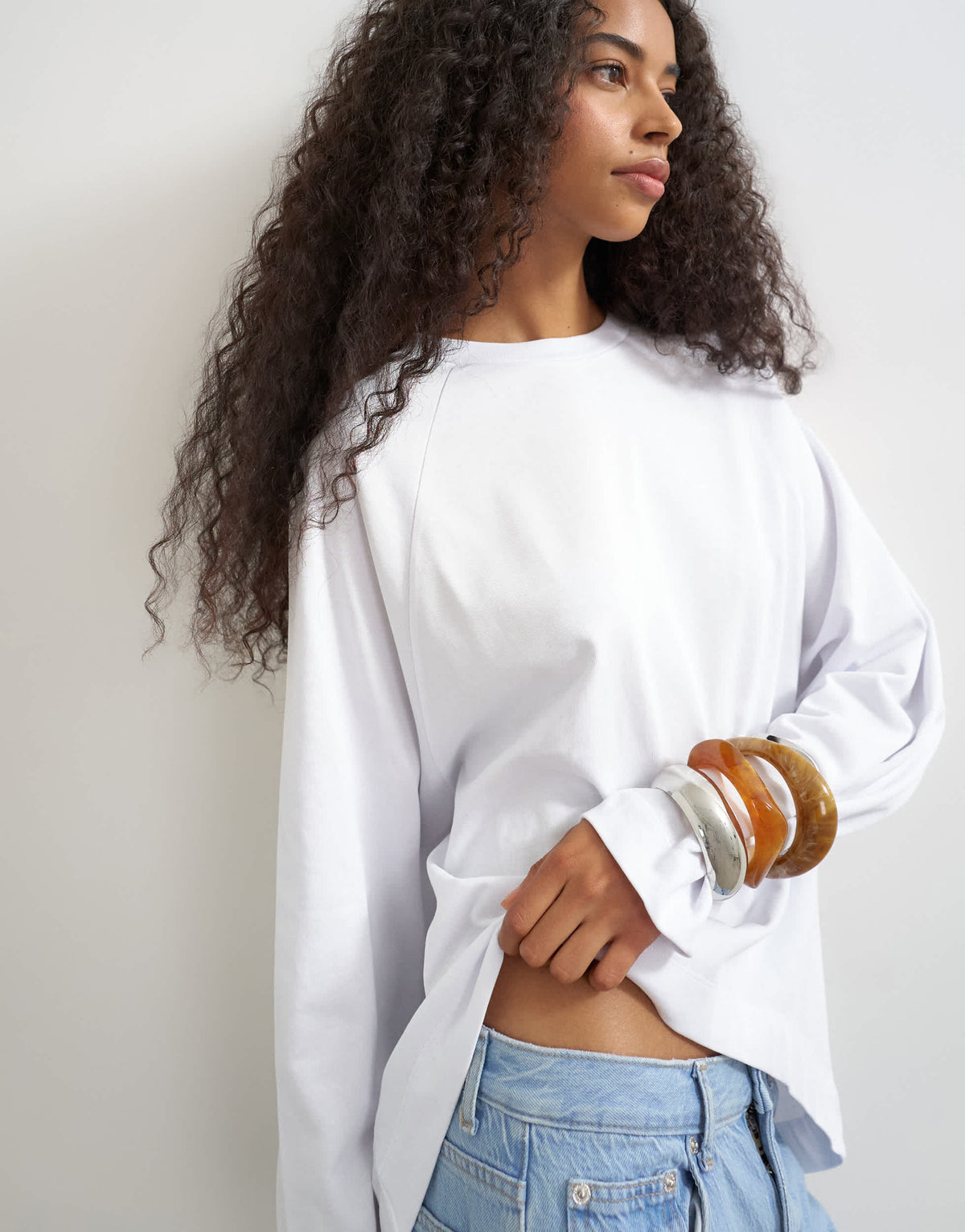 Topshop curve hem raglan sleeve skater t-shirt in white