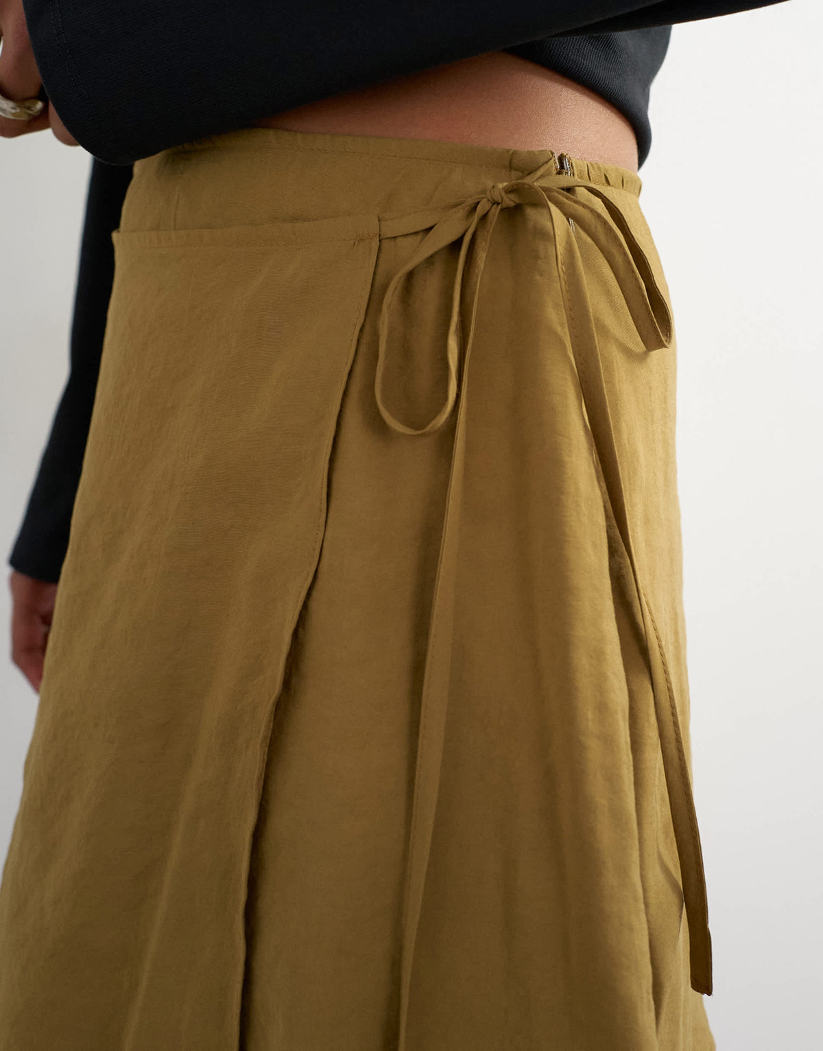 Topshop tie detail contrast organza maxi skirt in olive
