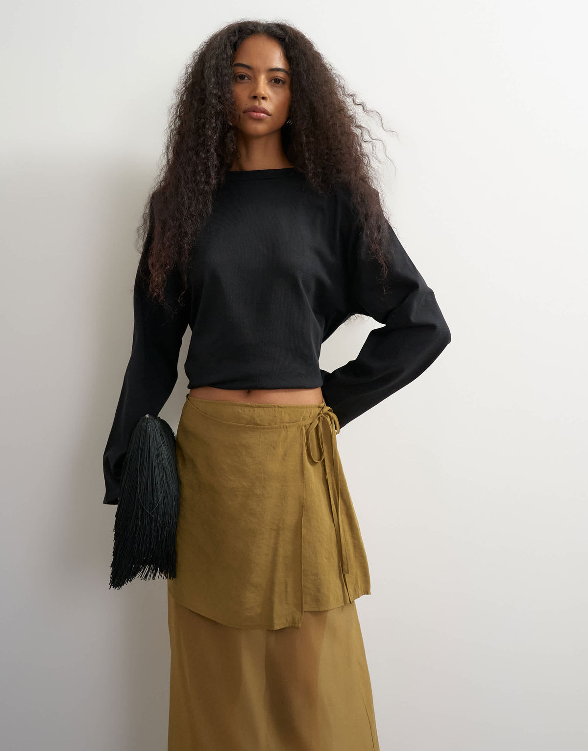 Topshop tie detail contrast organza maxi skirt in khaki