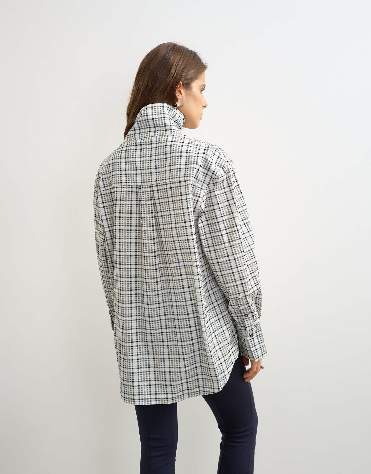 Topshop funnel neck shirt in check print