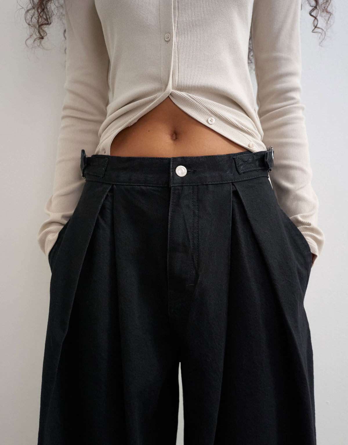 Topshop side buckle wide leg jean in clean black