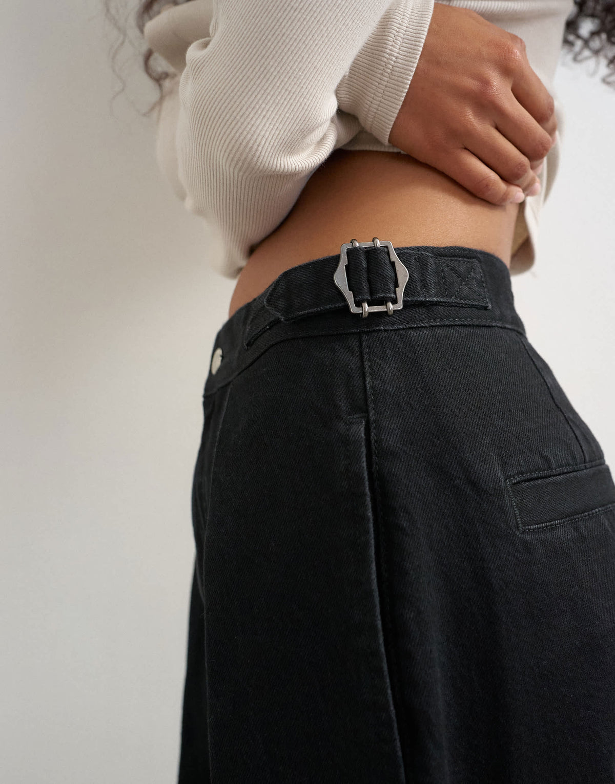 Topshop side buckle wide leg jean in clean black