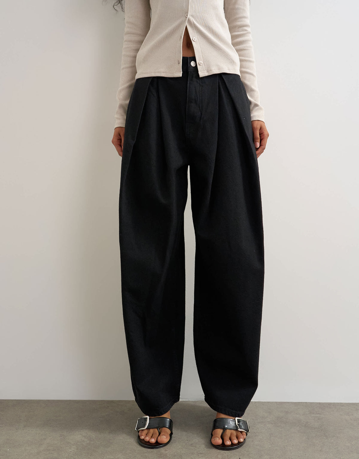 Topshop side buckle wide leg jean in clean black