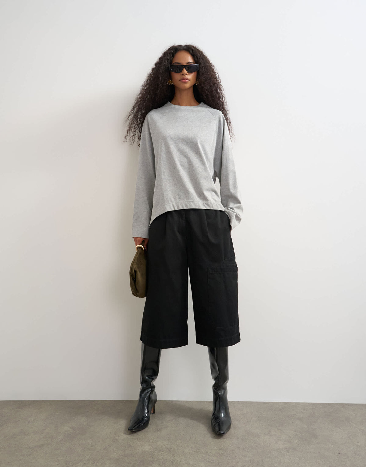 Topshop asymmetric hem raglan sleeve skater t-shirt in grey