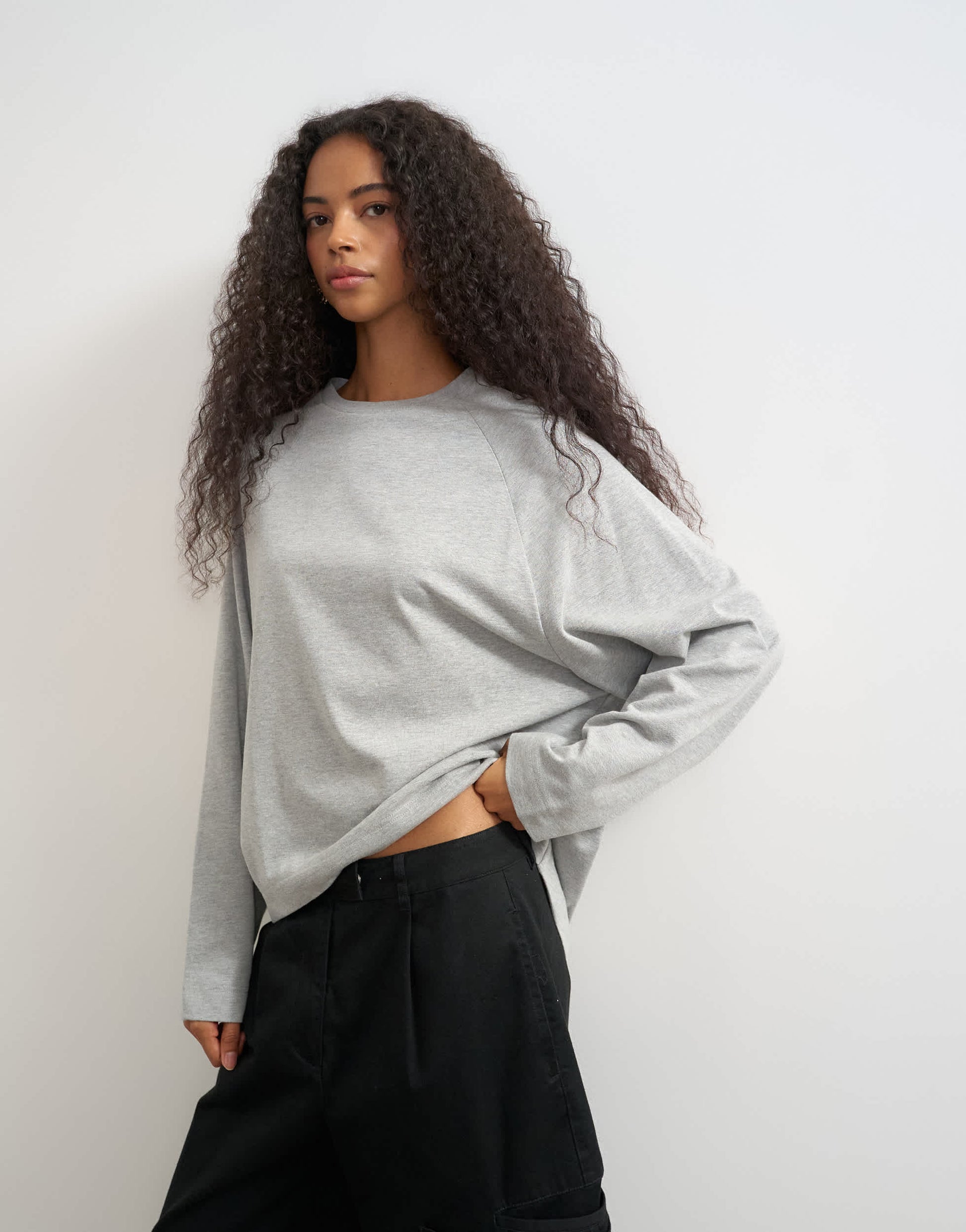 Topshop asymmetric hem raglan sleeve skater t-shirt in grey