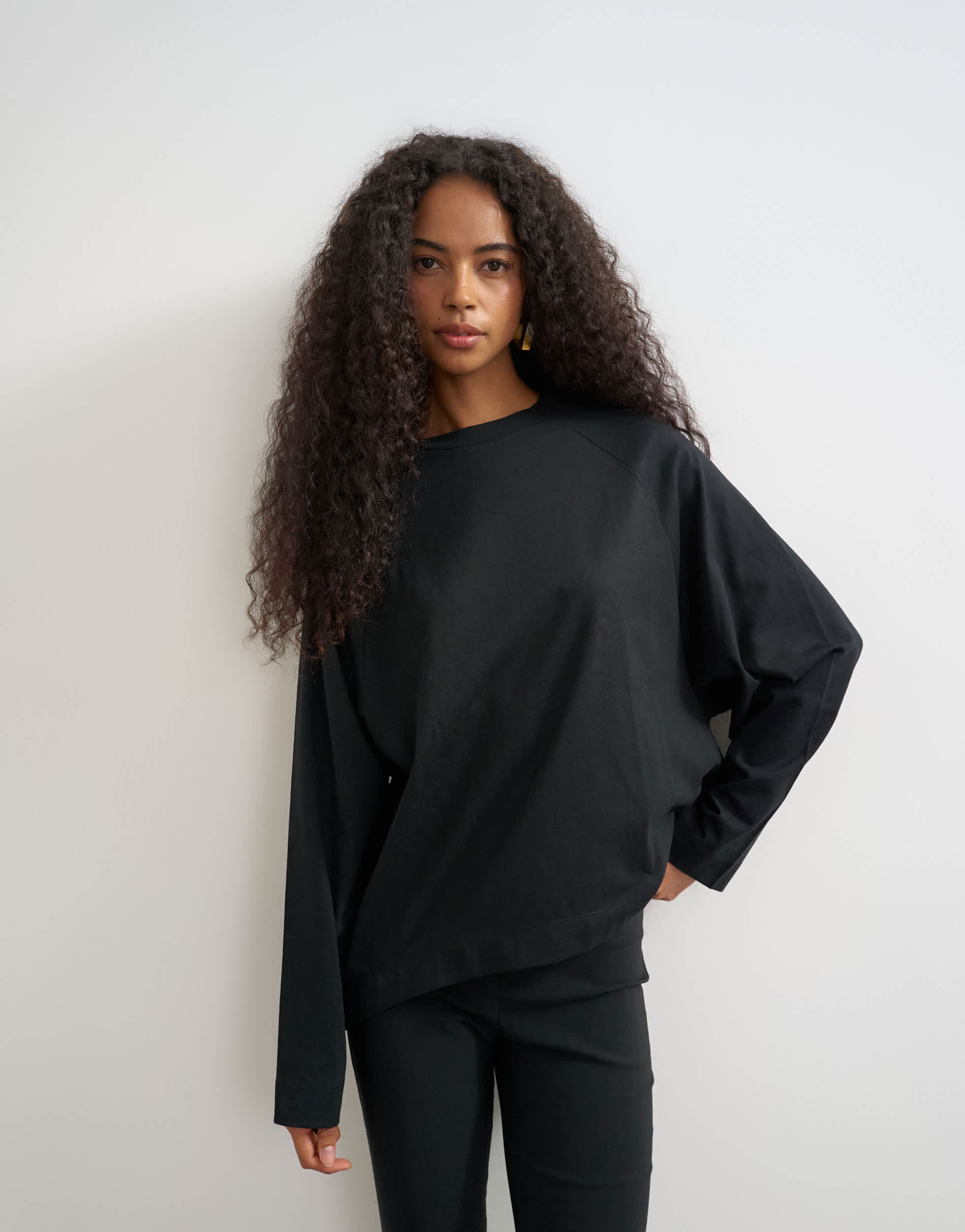 Topshop curve hem raglan sleeve skater t-shirt in black