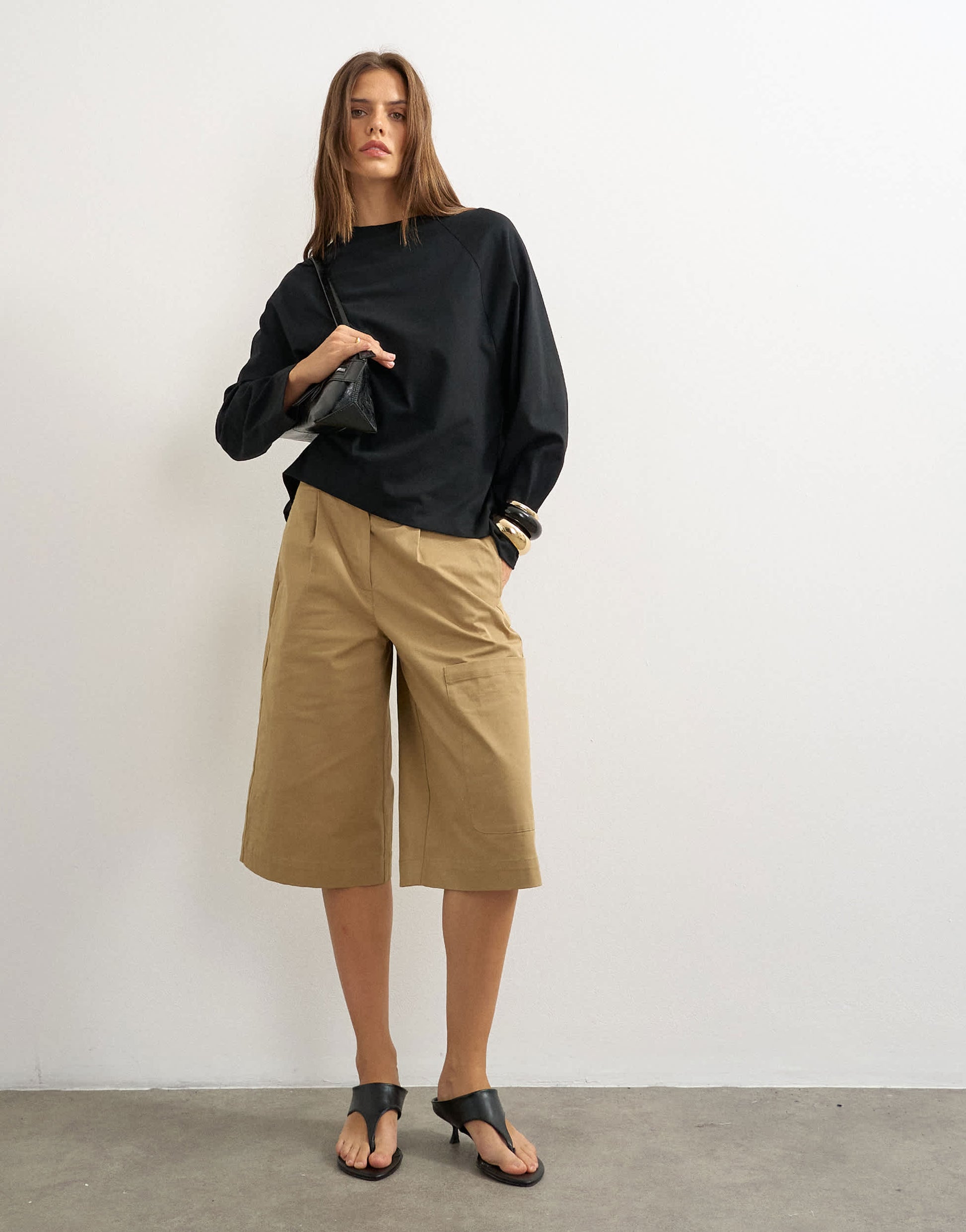 Topshop asymmetric hem raglan sleeve skater t-shirt in black