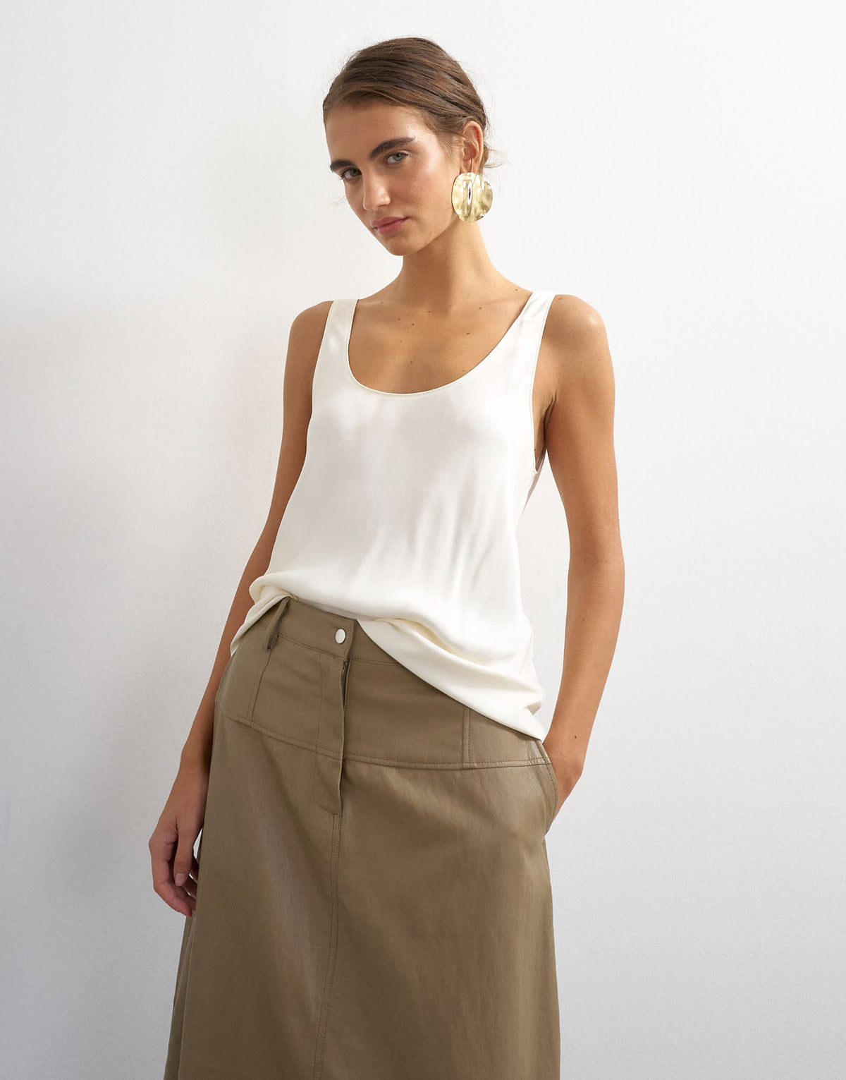 Topshop satin scoop neck cami top in cream