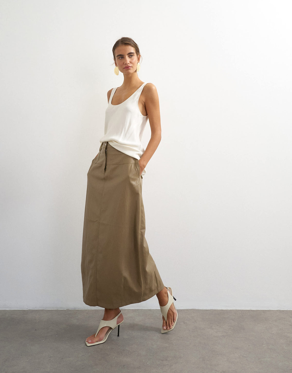 Topshop satin scoop neck cami top in cream
