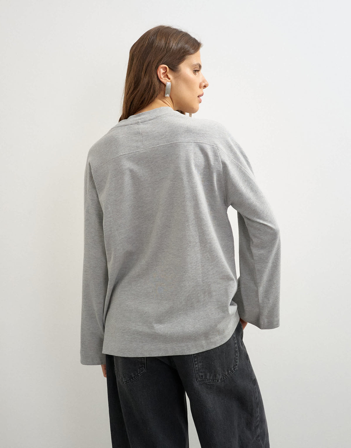 Topshop seamed detail long sleeve skater top in grey marl