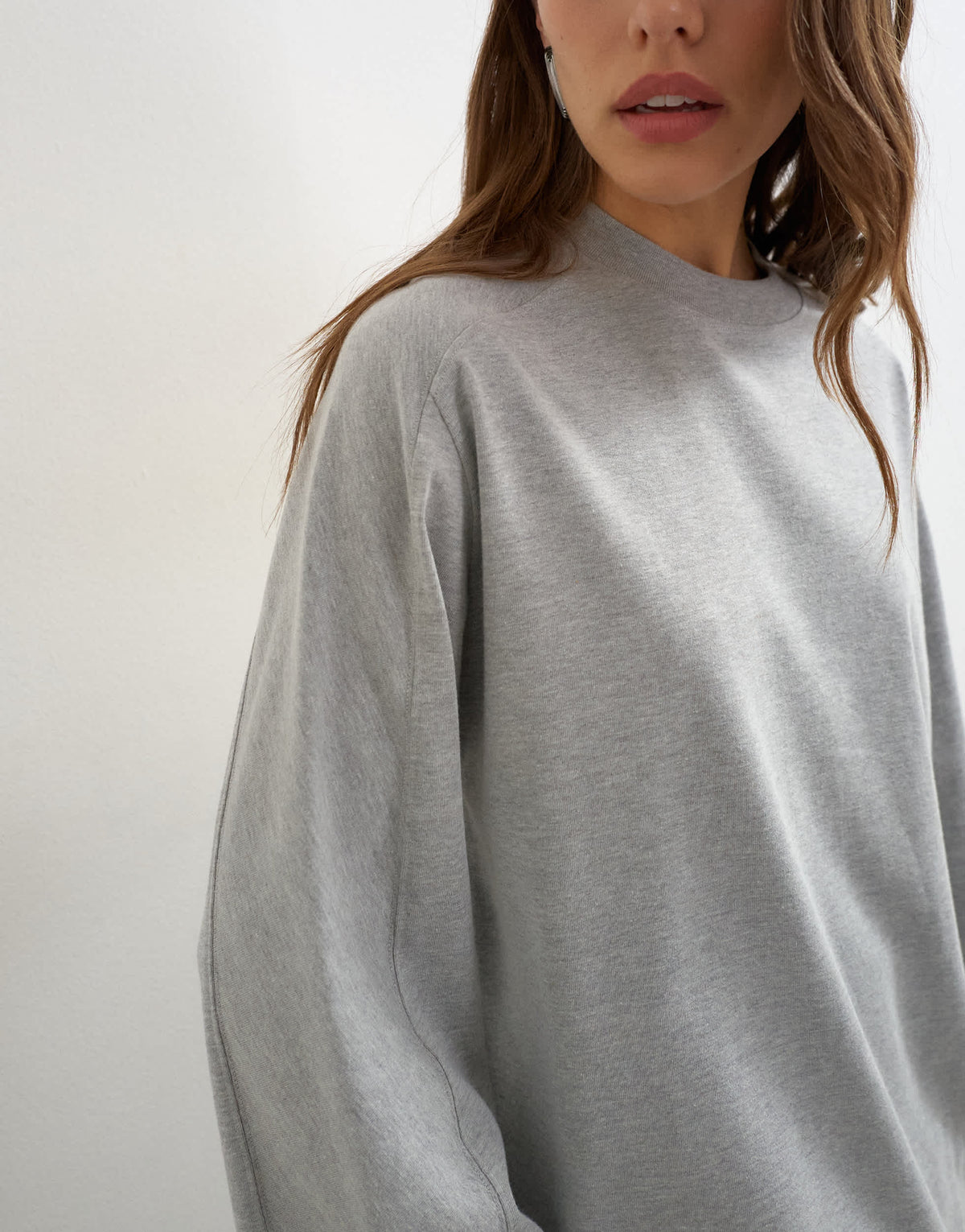 Topshop seamed detail long sleeve skater top in grey marl