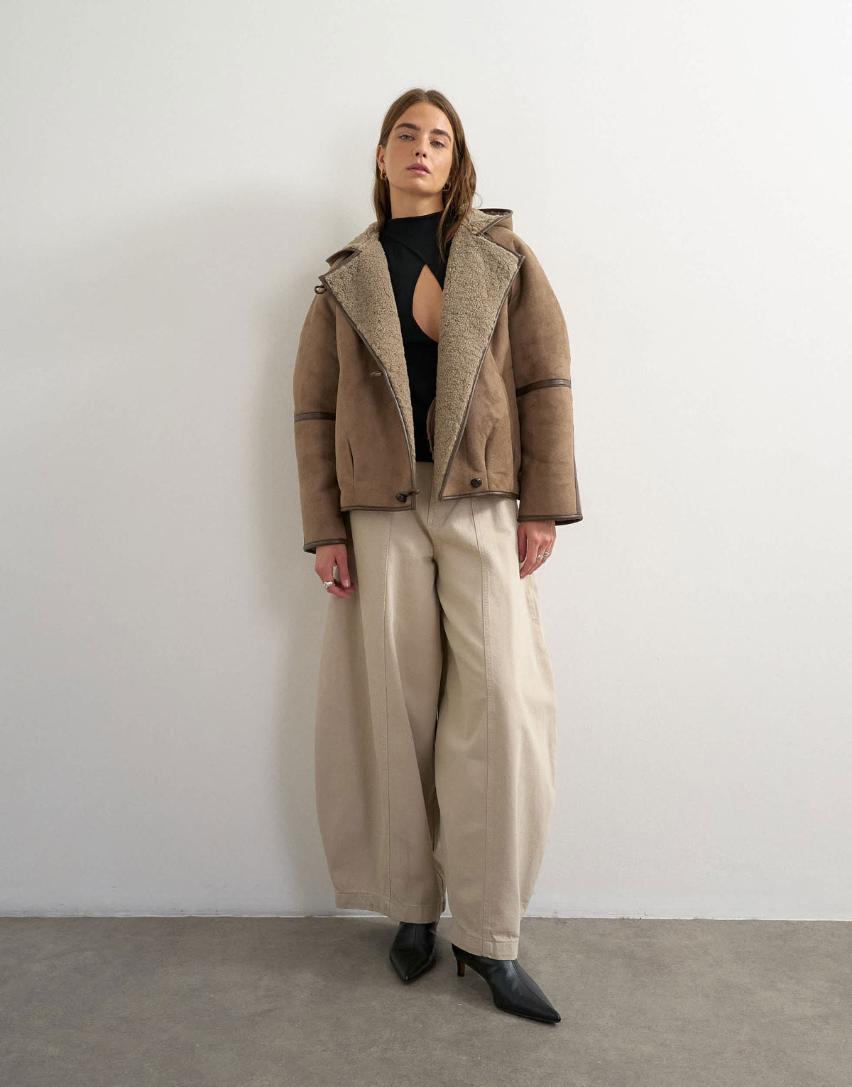 Topshop Harper baggy barrel jean in winter oat