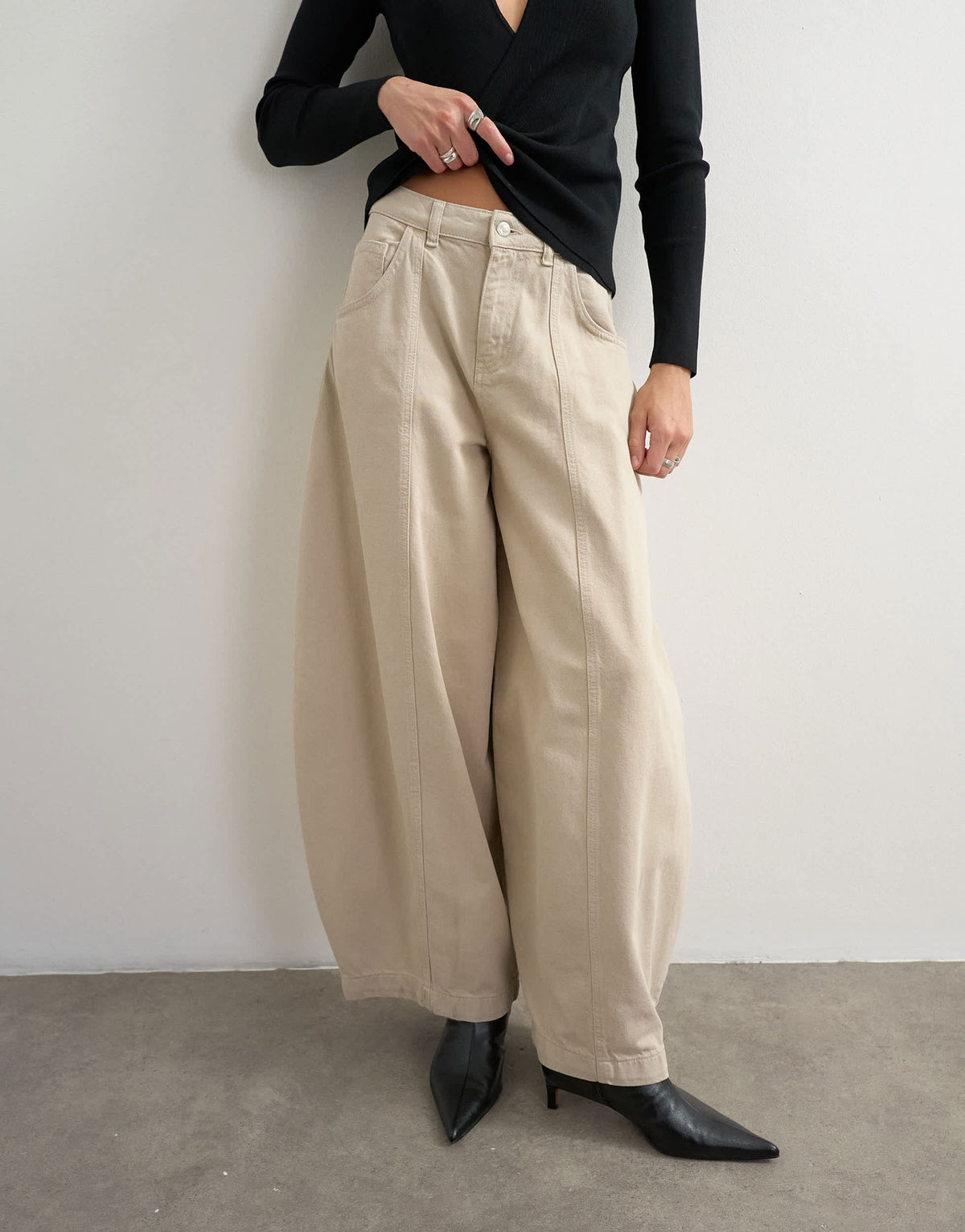 Topshop Harper baggy barrel jean in winter oat