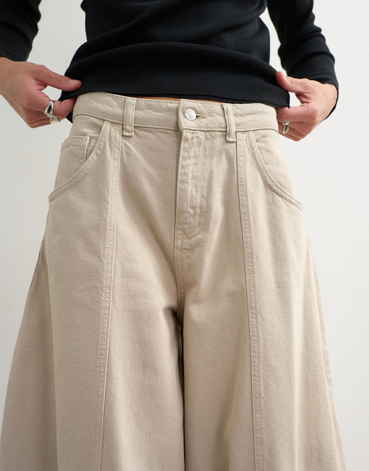 Topshop Harper baggy barrel jean in winter oat