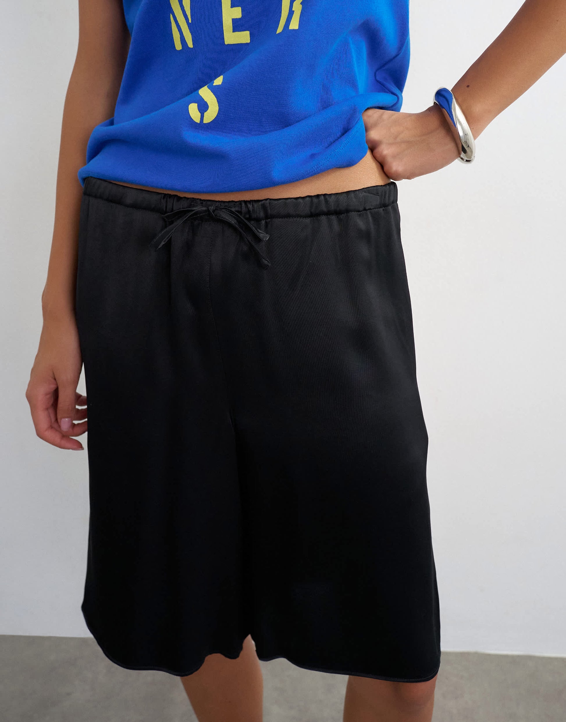 Topshop satin longline short in black