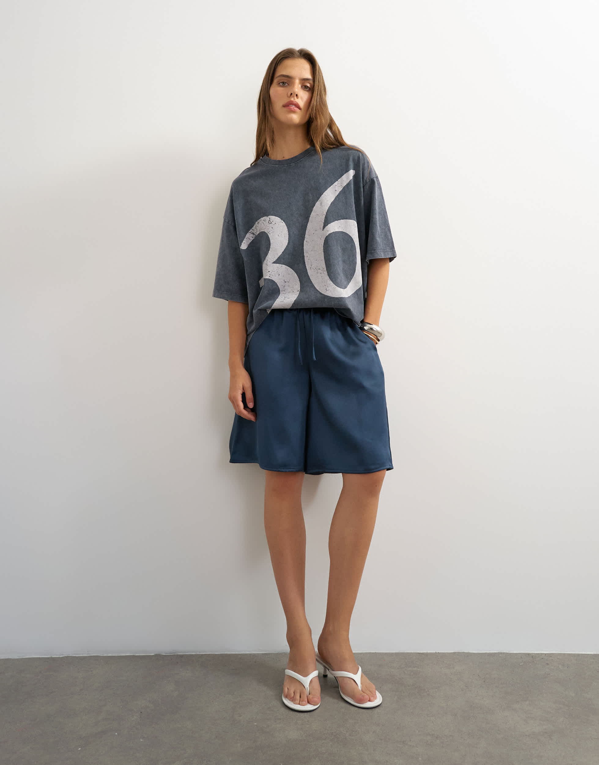 Topshop longline satin short in navy