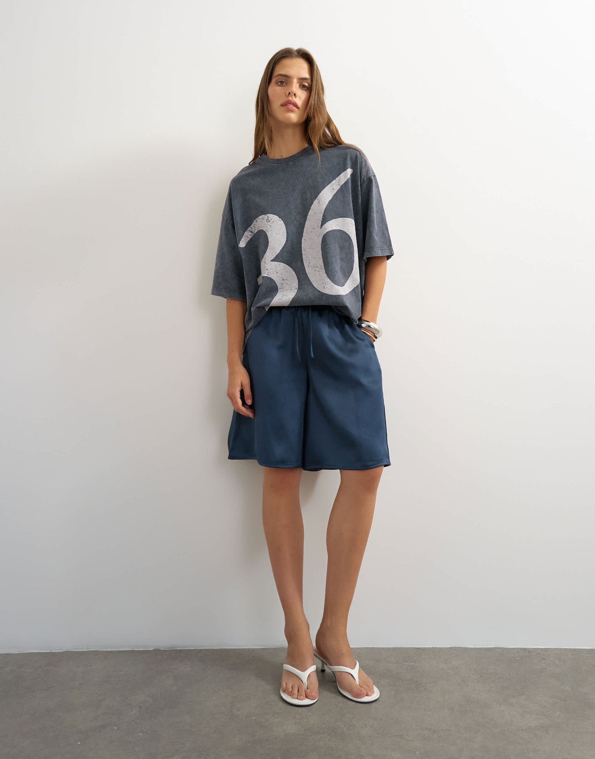 Topshop longline satin short in navy