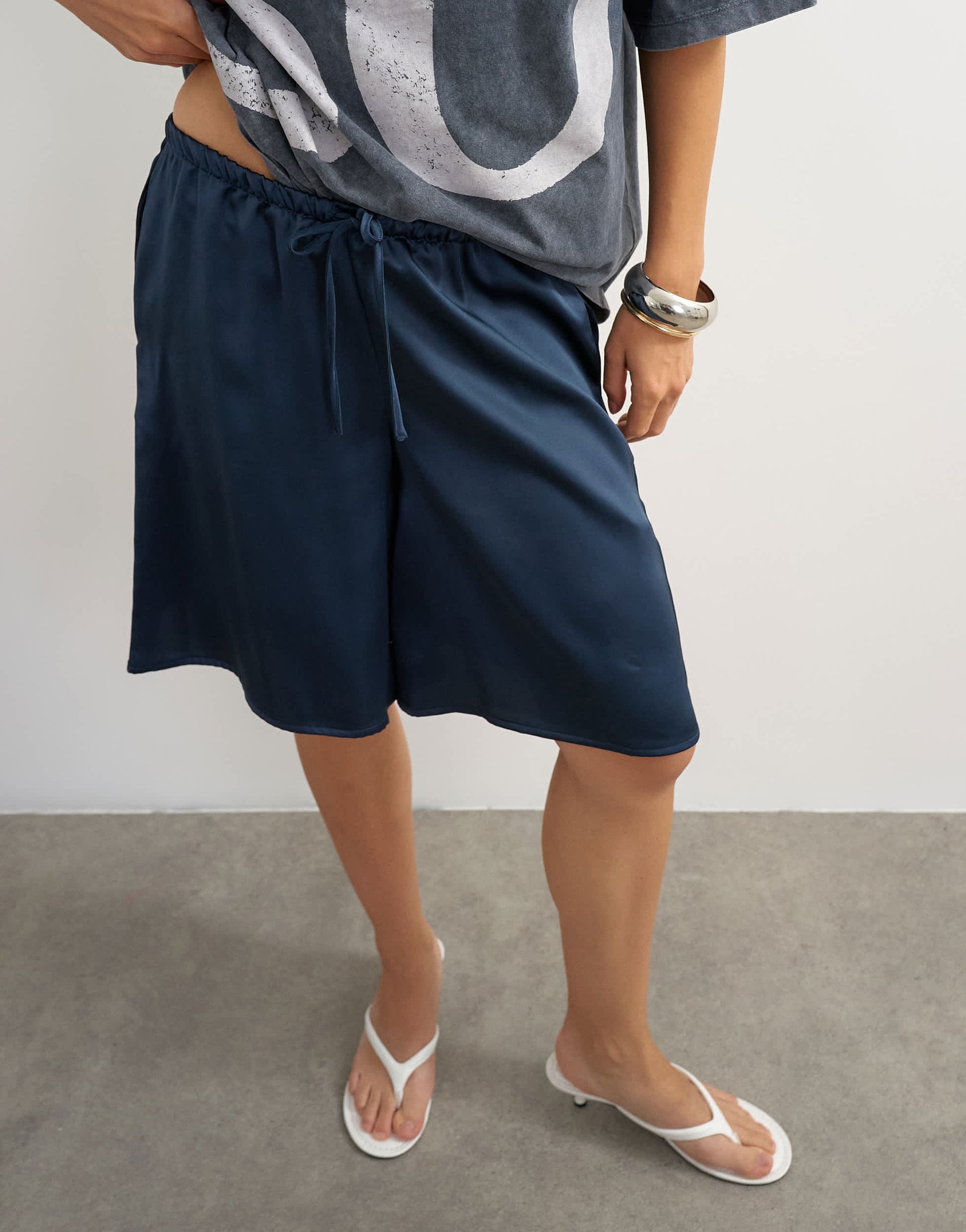 Topshop longline satin short in navy