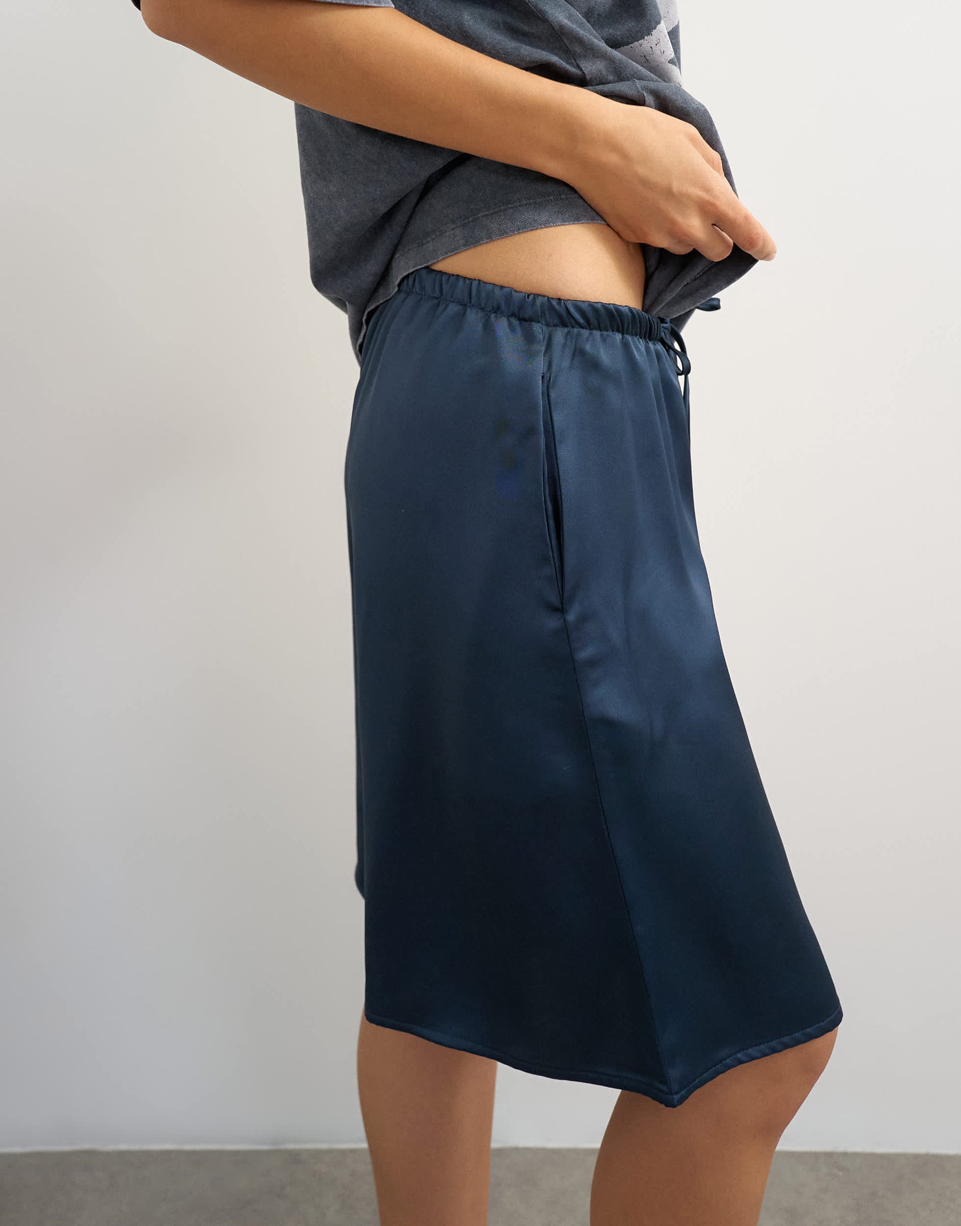 Topshop longline satin short in navy