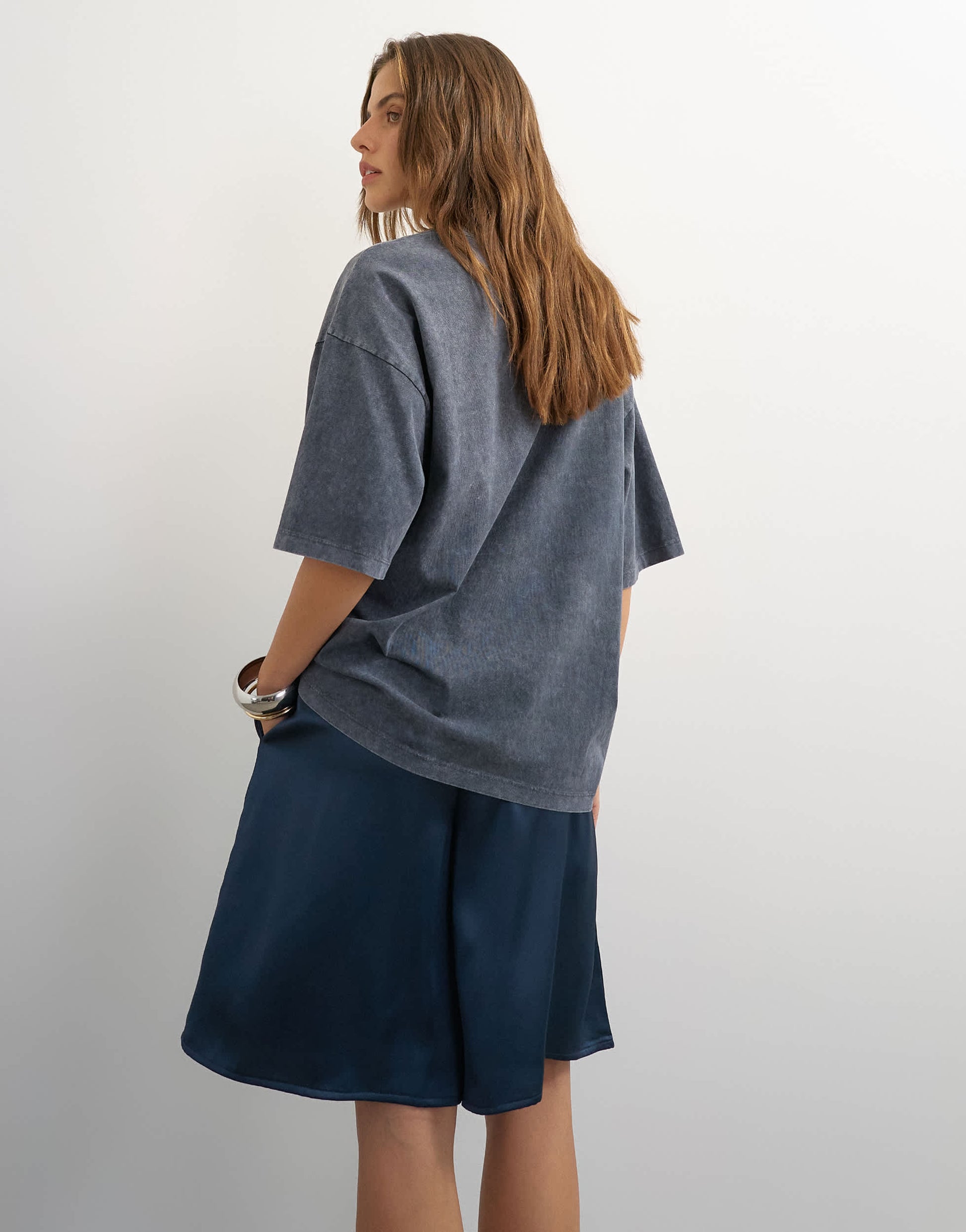 Topshop longline satin short in navy