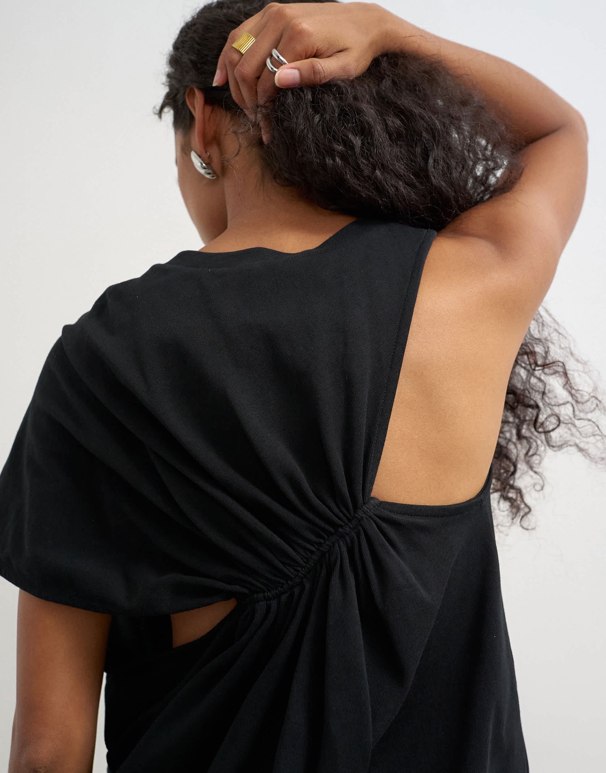 Topshop asymmetric ruched back tee in black
