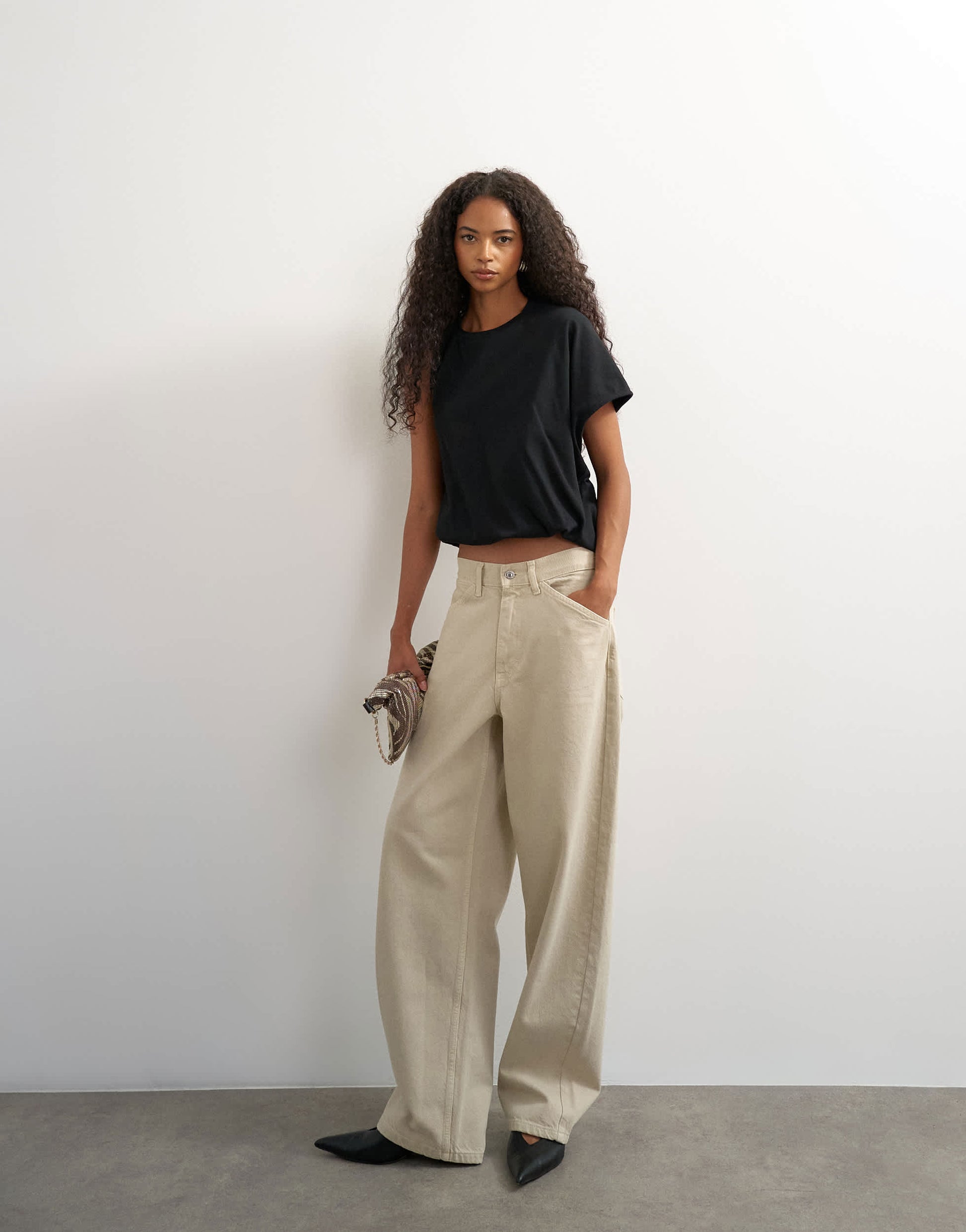 Topshop asymmetric ruched back tee in black