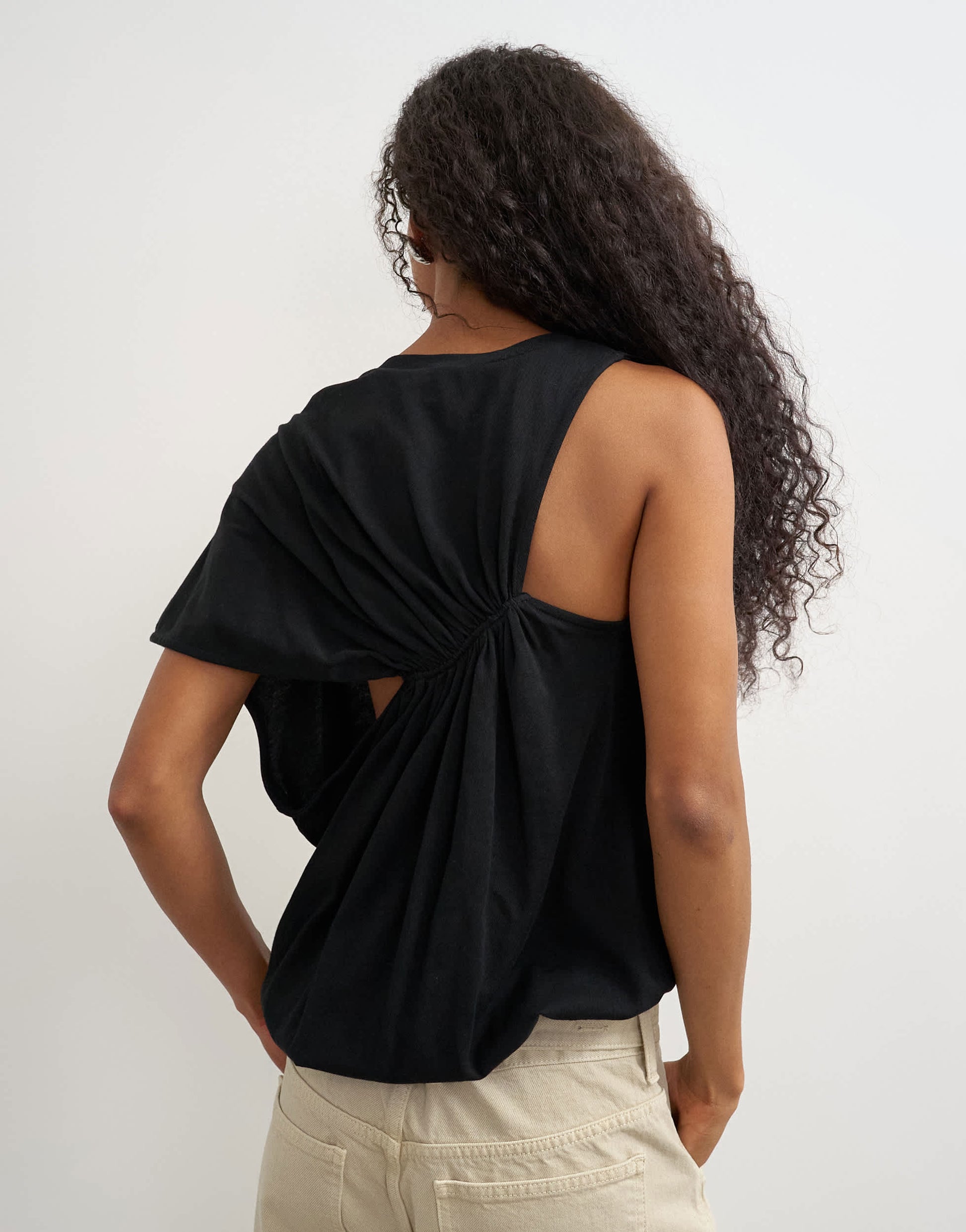 Topshop asymmetric ruched back tee in black