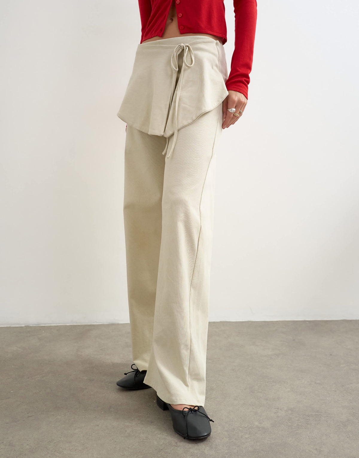 Topshop fold over tie detail wide leg trouser in stone