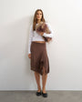 Topshop asymmetric cupro soft midi skirt in chocolate