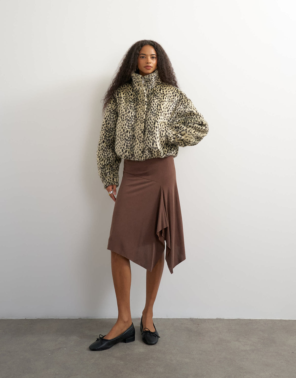Topshop asymmetric cupro soft midi skirt in chocolate