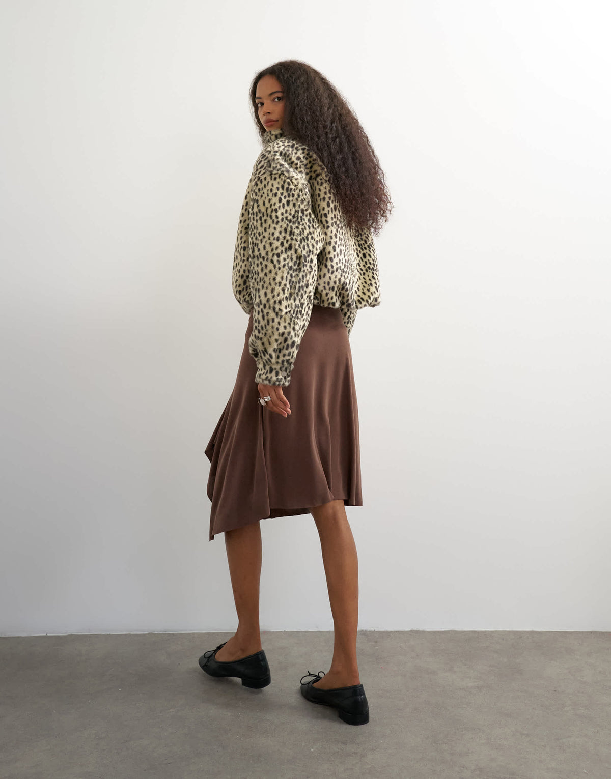 Topshop asymmetric cupro soft midi skirt in chocolate