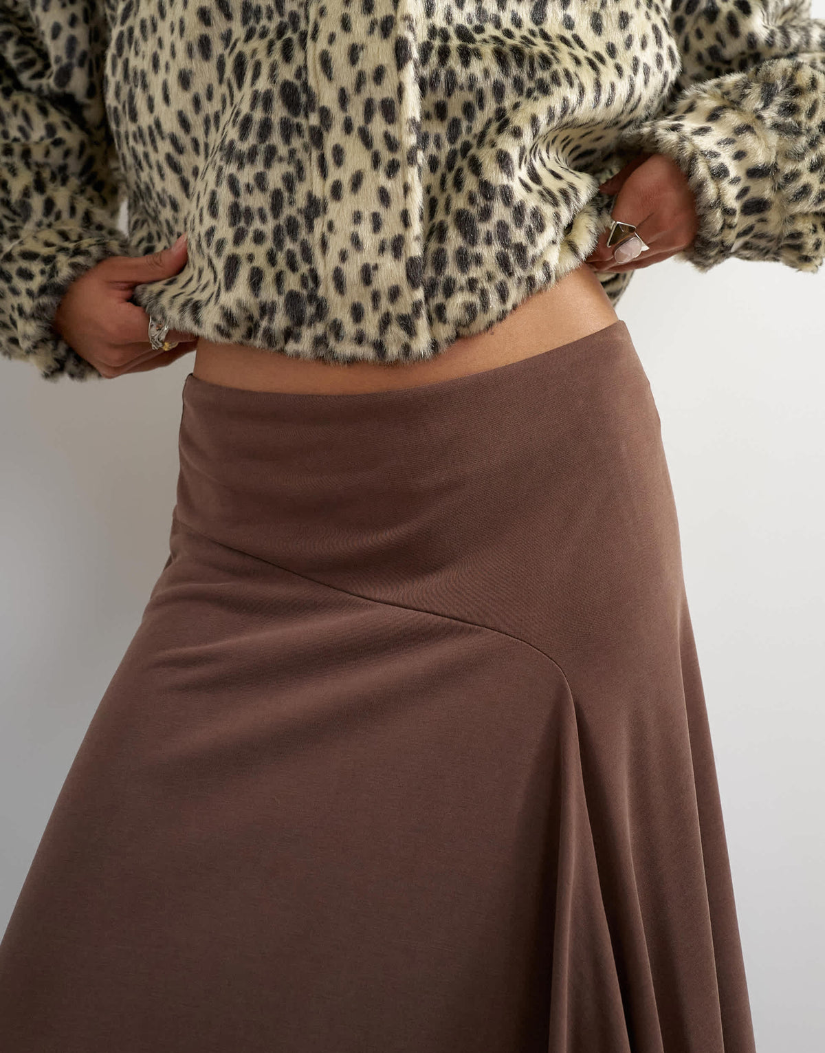 Topshop asymmetric cupro soft midi skirt in chocolate