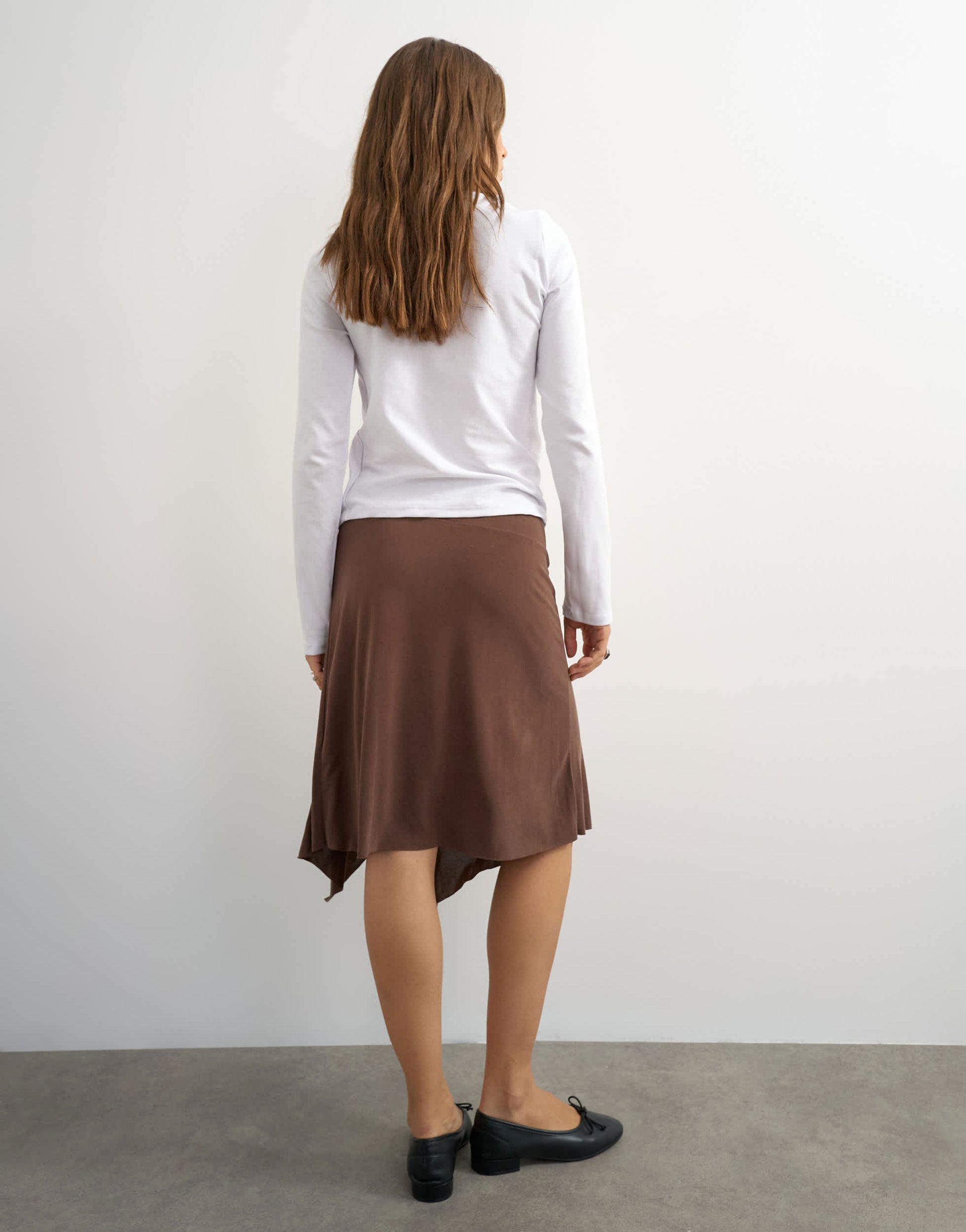 Topshop asymmetric cupro soft midi skirt in chocolate
