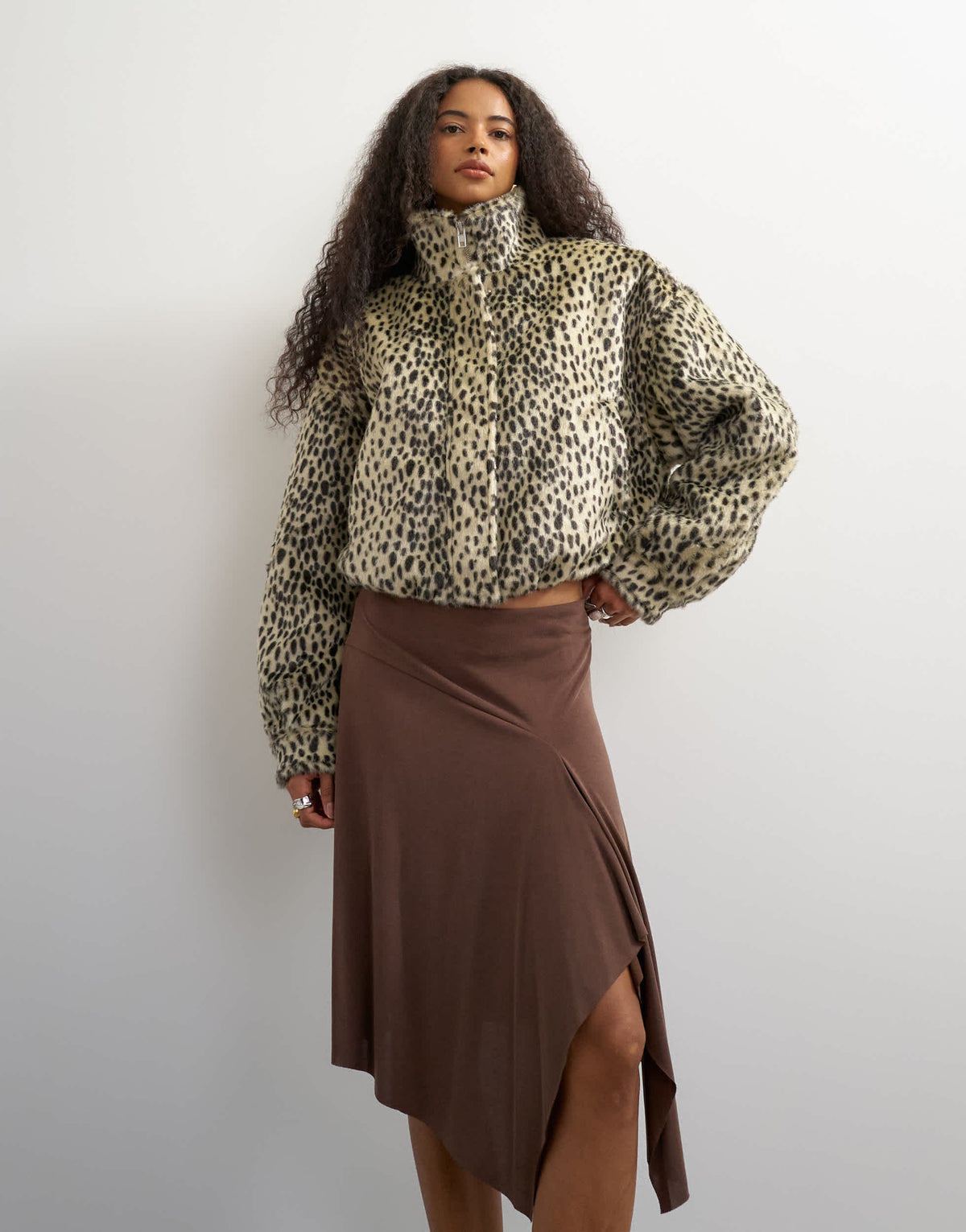 Topshop asymmetric cupro soft midi skirt in chocolate