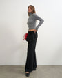 Topshop fold over tie detail wide leg trouser in black