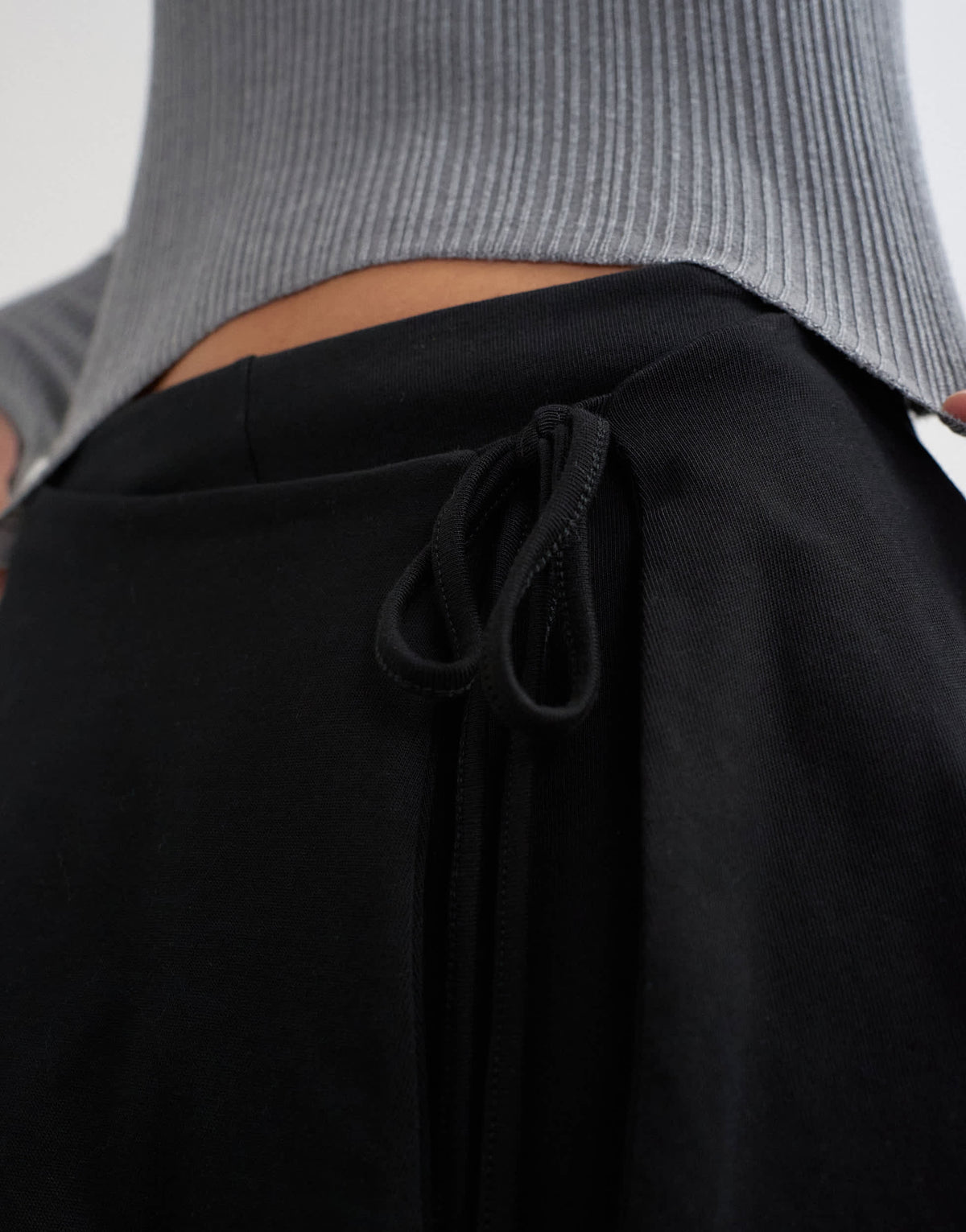 Topshop fold over tie detail wide leg trouser in black