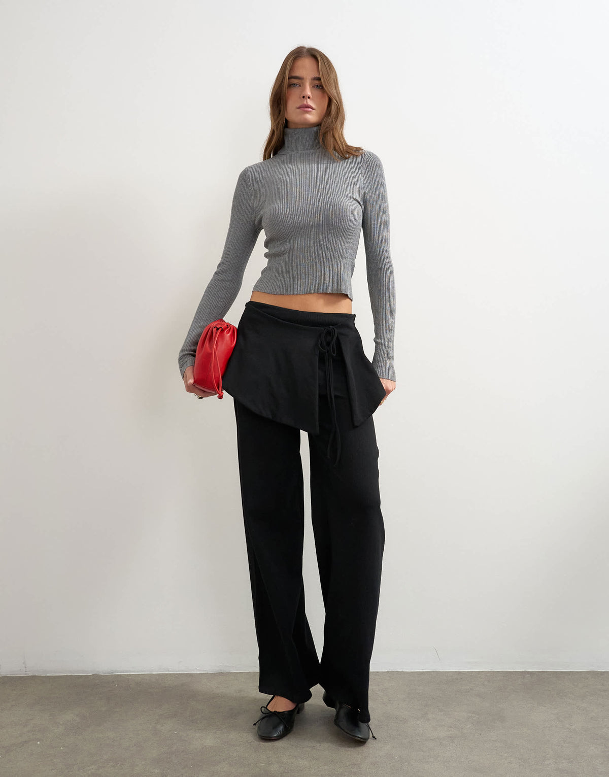 Topshop fold over tie detail wide leg trouser in black