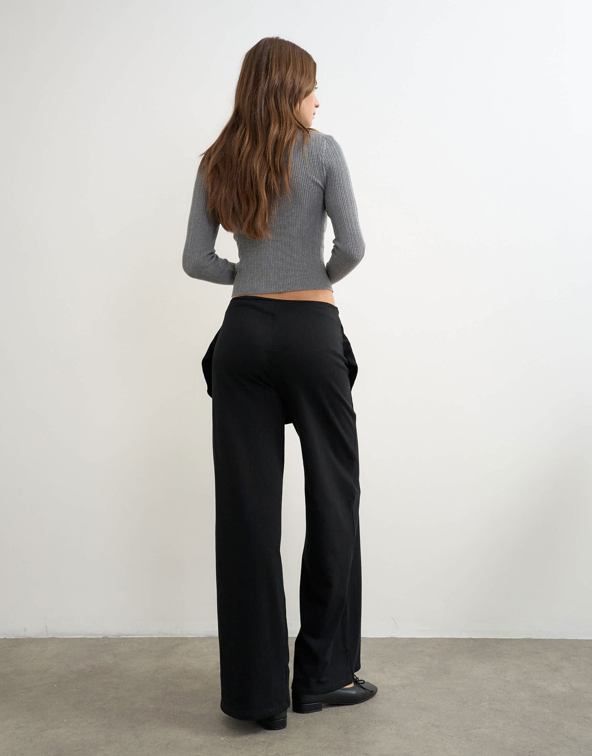 Topshop fold over tie detail wide leg trouser in black