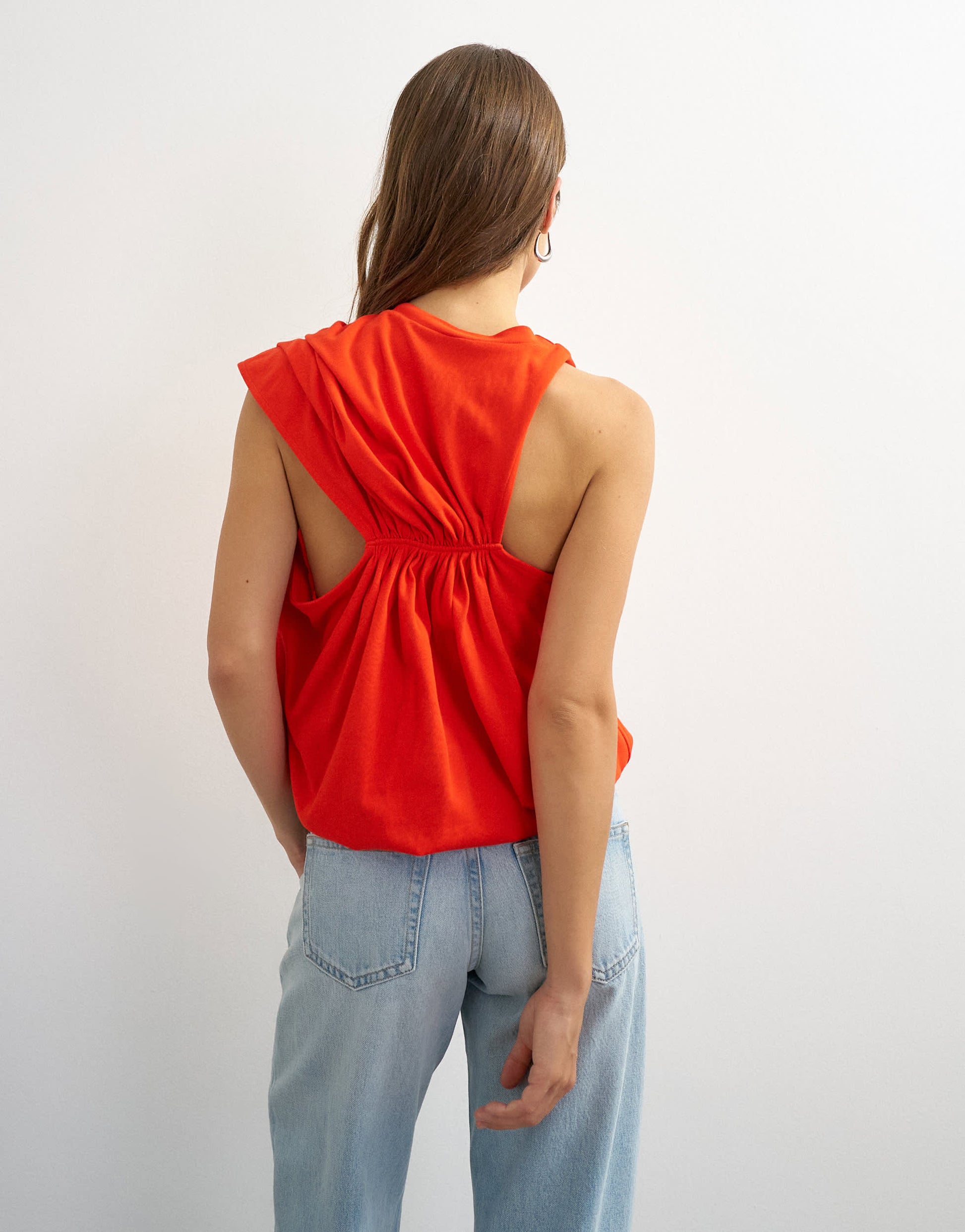 Topshop asymmetric ruched back tee in red