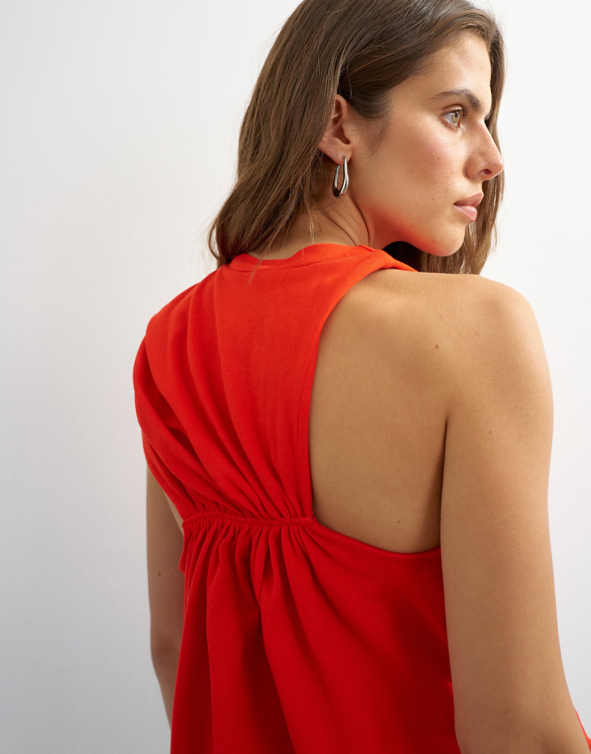 Topshop asymmetric ruched back tee in red