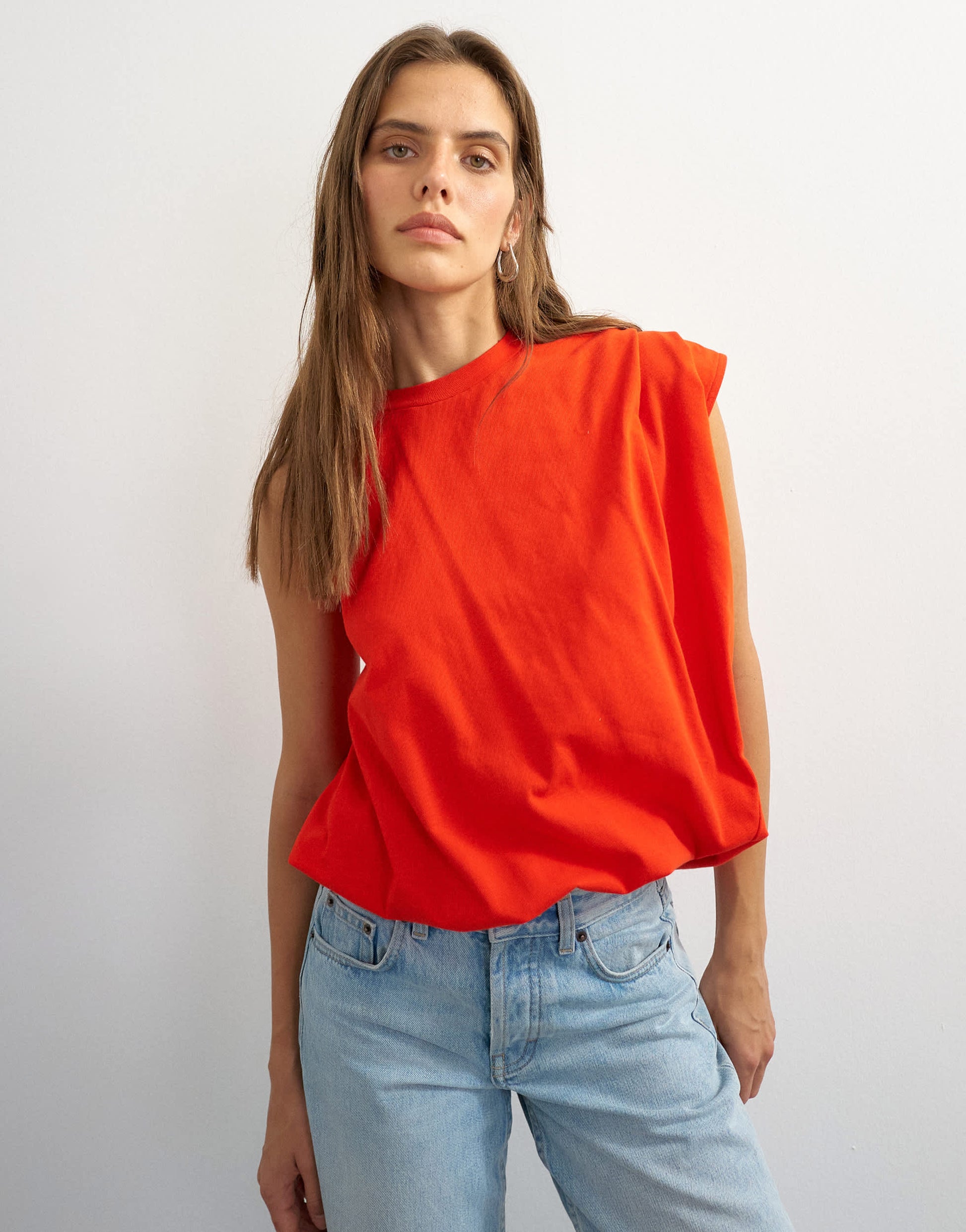 Topshop asymmetric ruched back tee in red