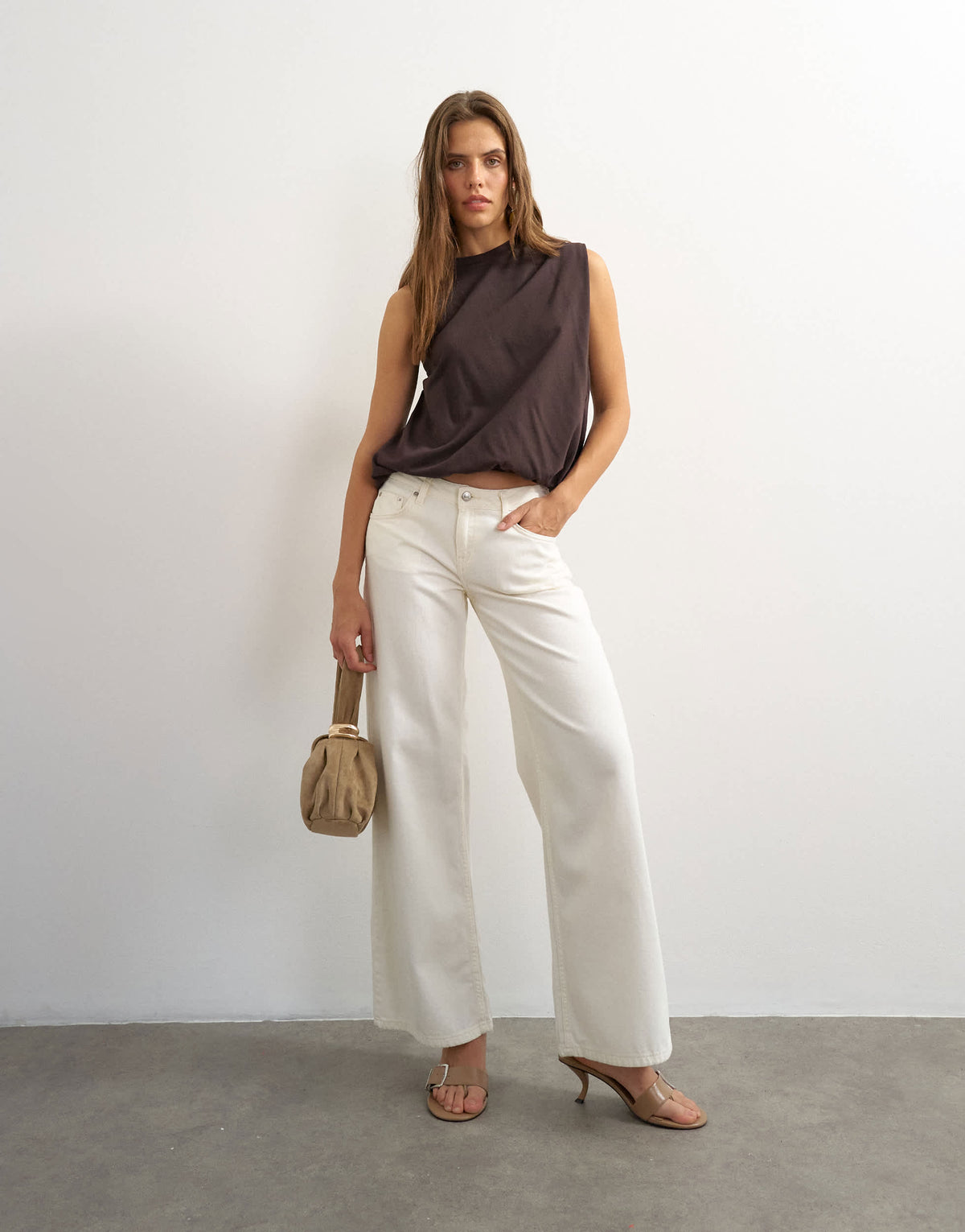 Topshop asymmetric ruched back tee in chocolate